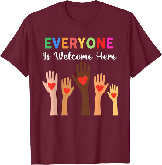Everyone Is Welcome Here Idaho Teacher T-Shirt - T-Shirt | Maroon