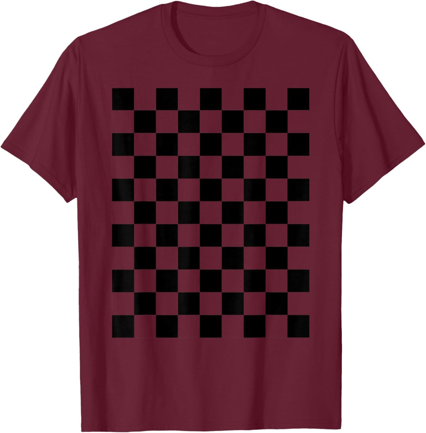Motif Damier Noir Classique T-Shirt - T-Shirt | Maroon
