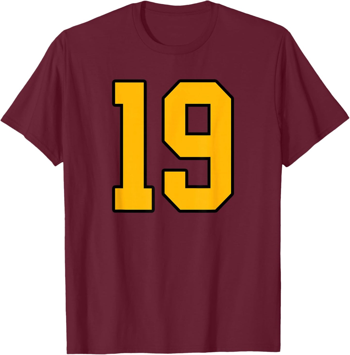 Gold and Black Sports Number 19 Jersey Uniform Player T-Shirt - T-Shirt | Maroon