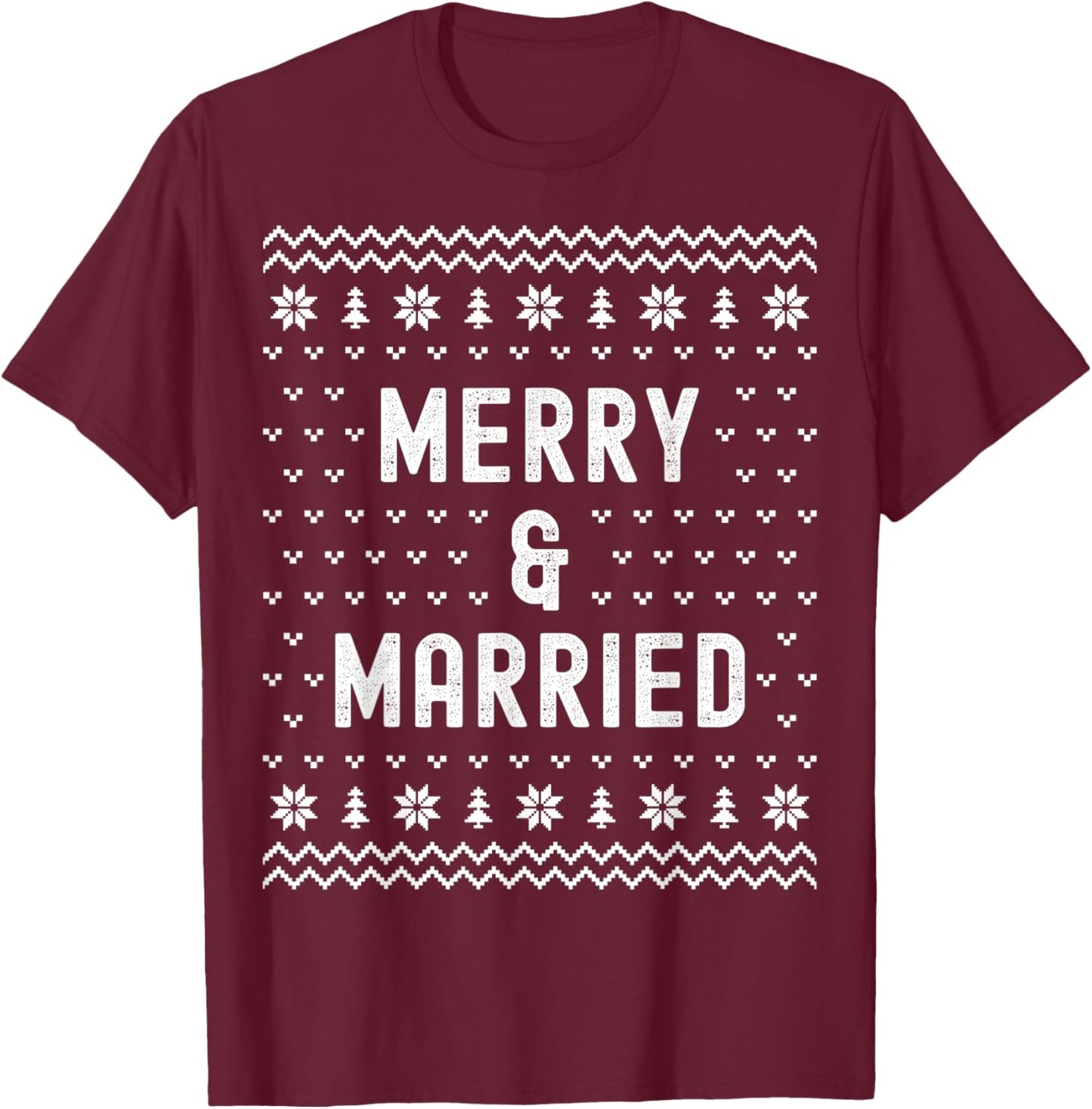 Merry & Married Matching Couples First Christmas as Mr & Mrs T-Shirt - T-Shirt | Maroon