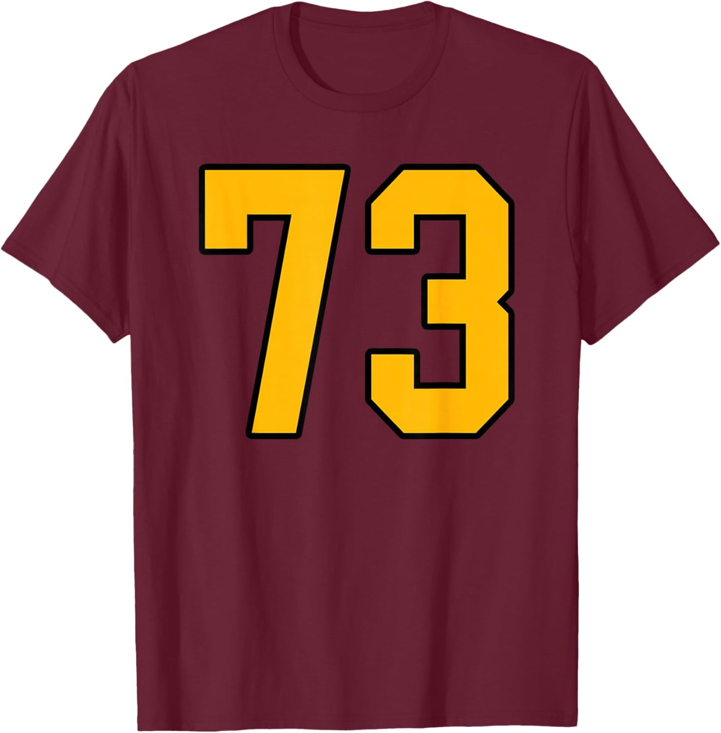 Gold and Black Sports Number 73 Jersey Uniform Player T-Shirt - T-Shirt | Maroon