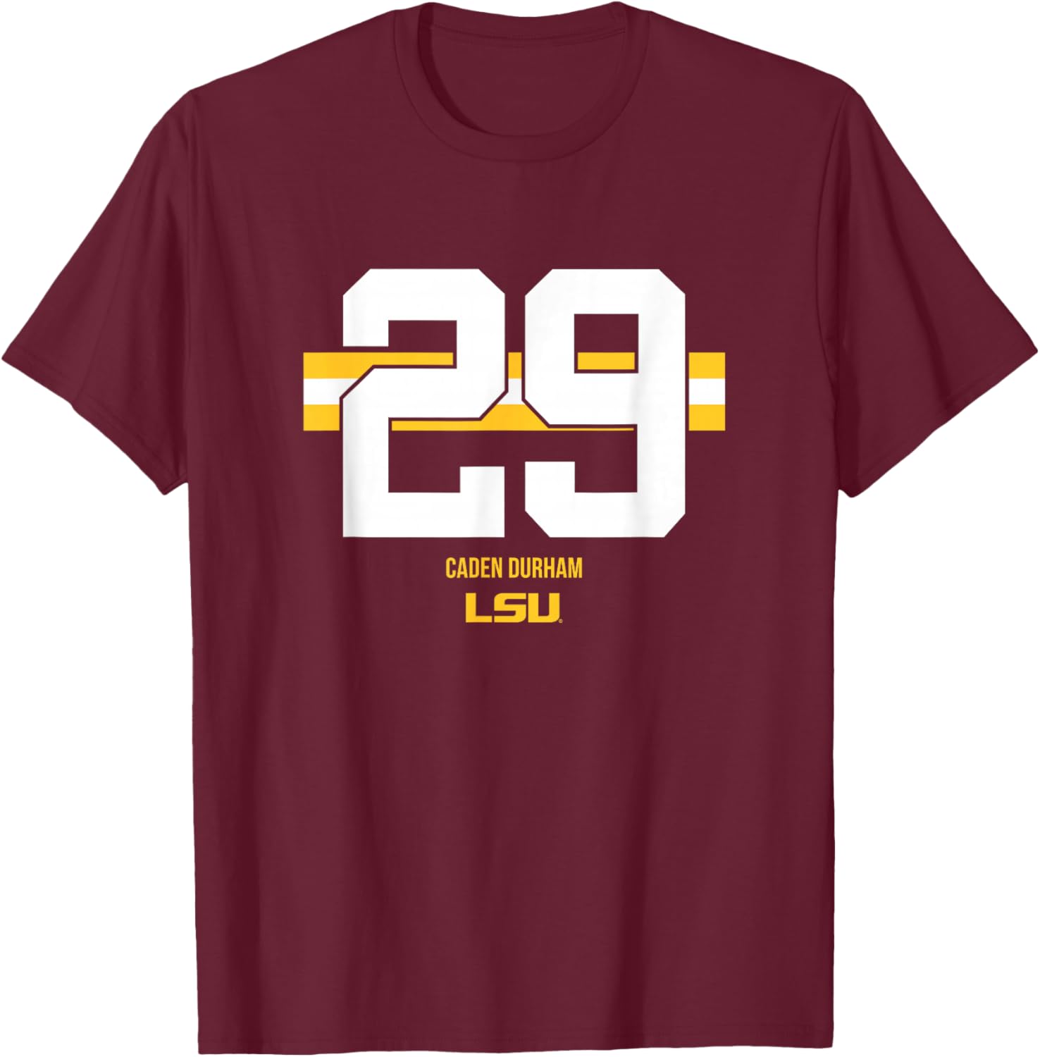 LSU Football: Caden Durham 29 Stripe T-Shirt - T-Shirt | Maroon