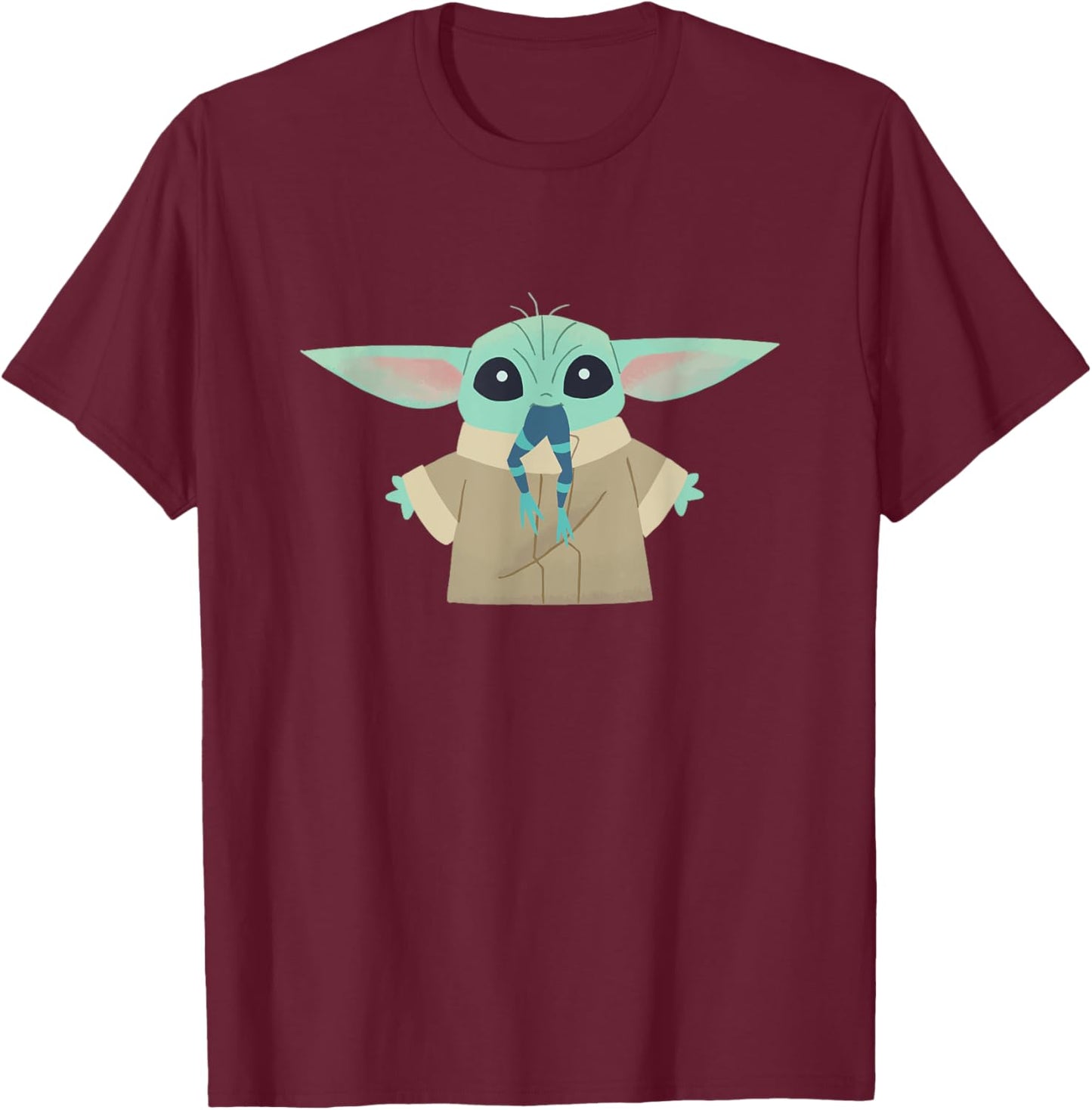 Star Wars The Mandalorian Grogu Eating Frog Cartoon T-Shirt - T-Shirt | Maroon