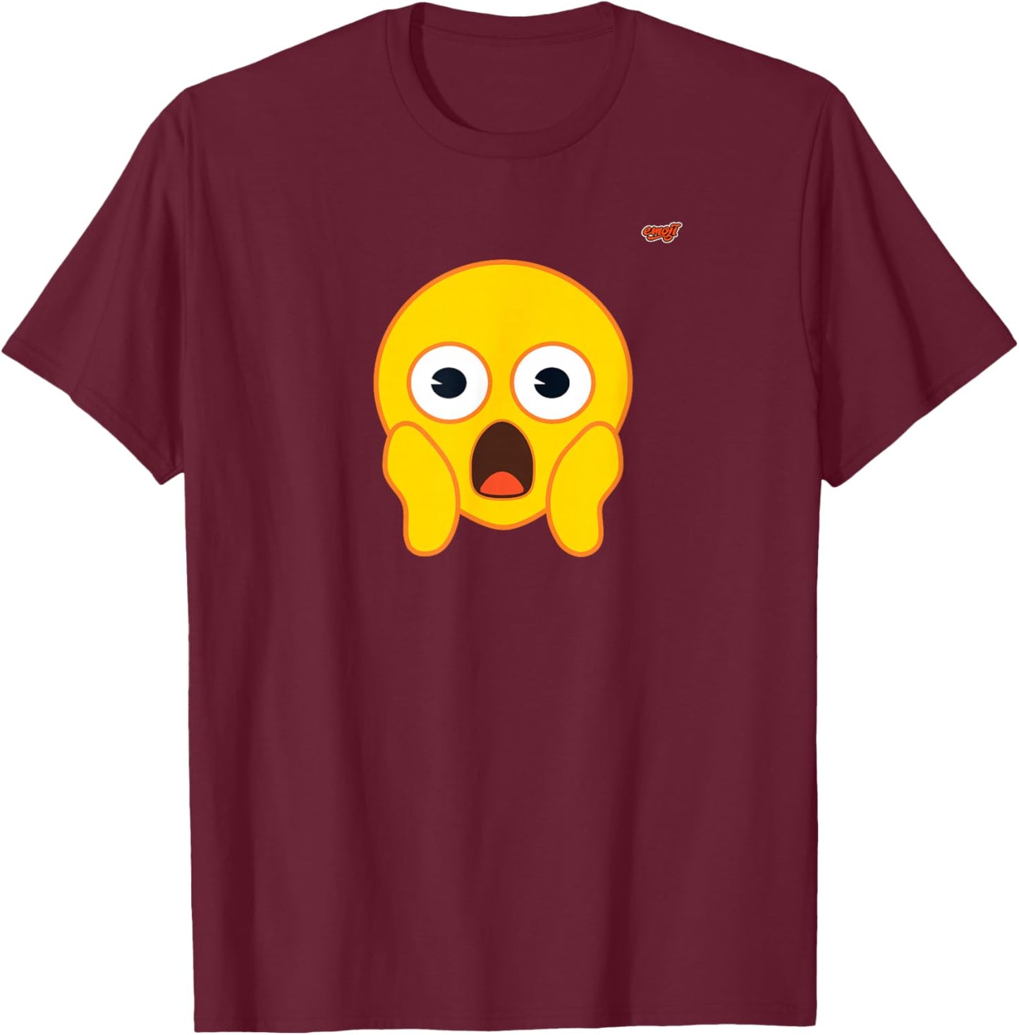 Emoticon Yellow Smile Scared Screaming Face T-Shirt - T-Shirt | Maroon