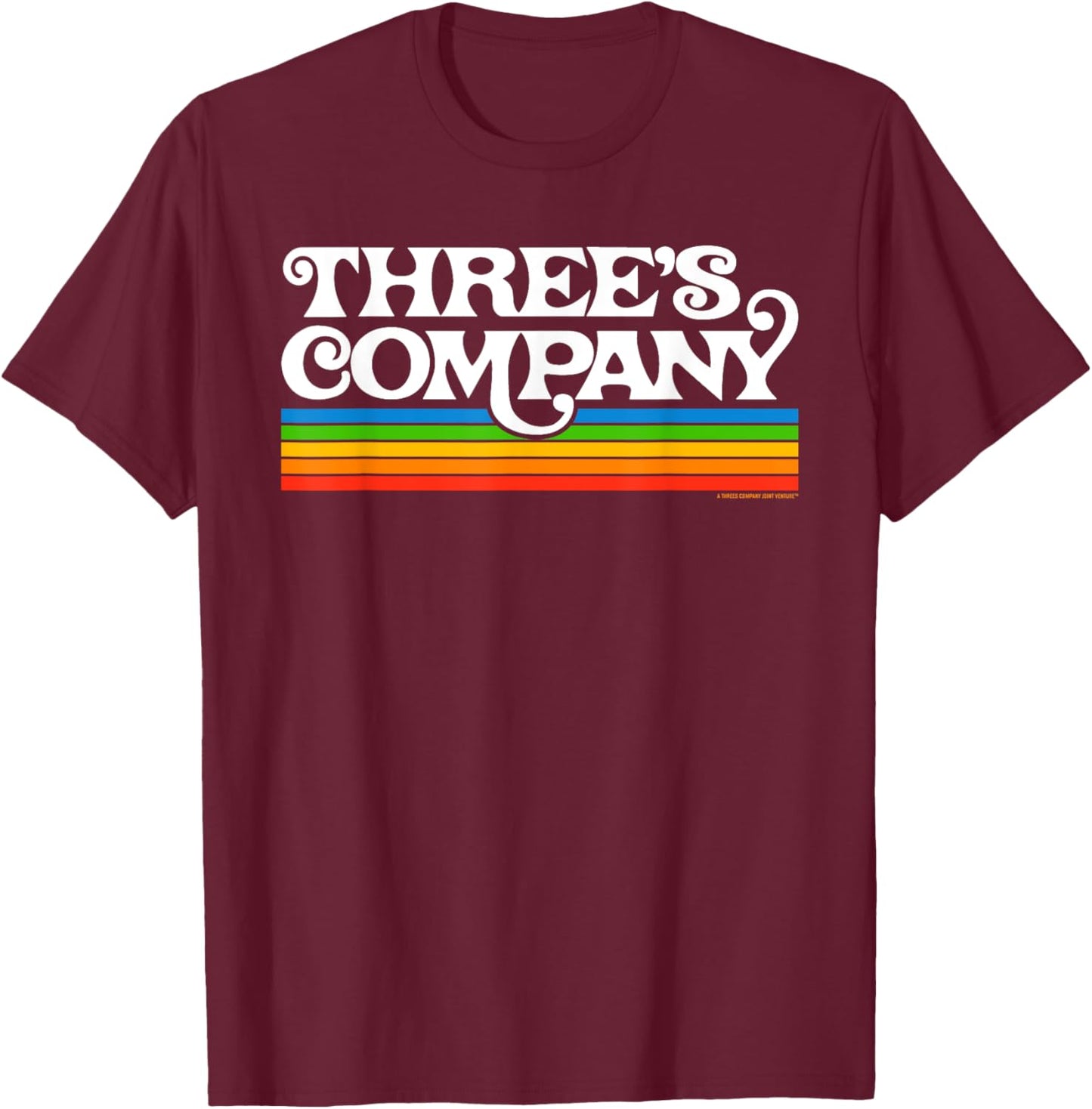 Three's Company Logo Retro Chromatic 80's Rainbow T-Shirt - T-Shirt | Maroon