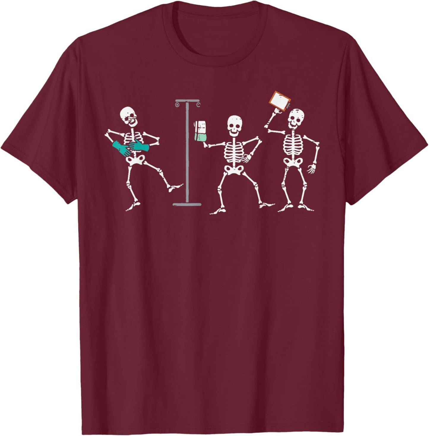 Halloween Ortho Nurse Skeletons Costume Scrub Top Men Women T-Shirt - T-Shirt | Maroon