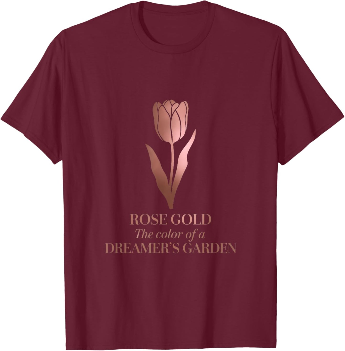 Minimalist Floral Rose-Gold Dreamer’s Garden Tulip Art T-Shirt - T-Shirt | Maroon