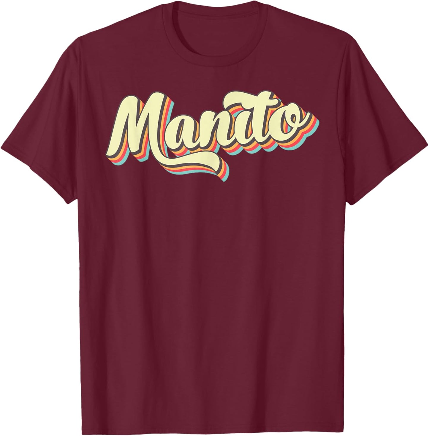 Manito Retro Art Baseball Font Vintage T-Shirt - T-Shirt | Maroon