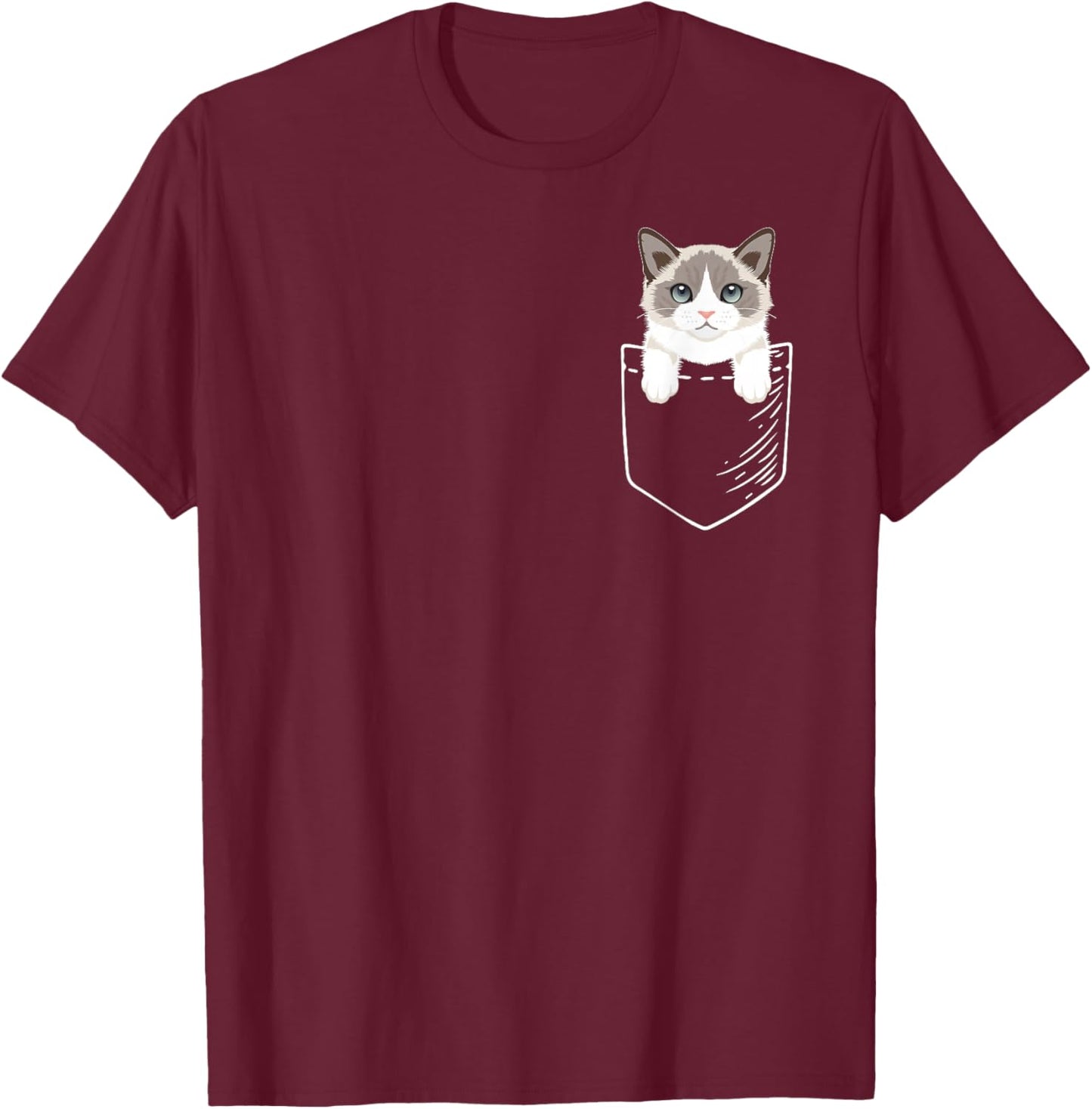 Girls Kids Cute Pocket Ragdoll Cat Lover T-Shirt - T-Shirt | Maroon