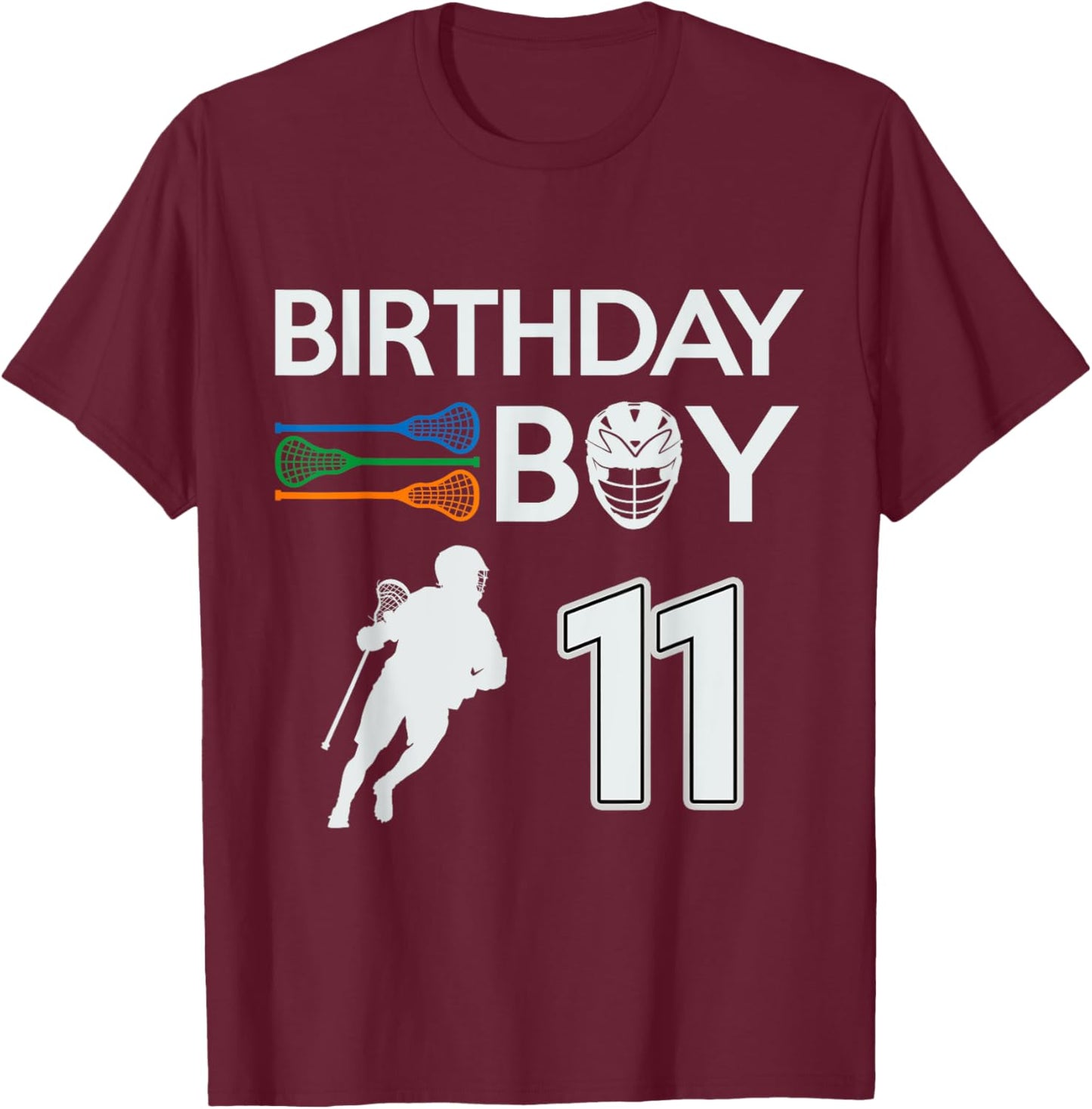 11 Years Old Birthday Boy Lacrosse LAX Player Boys Kids T-Shirt - T-Shirt | Maroon