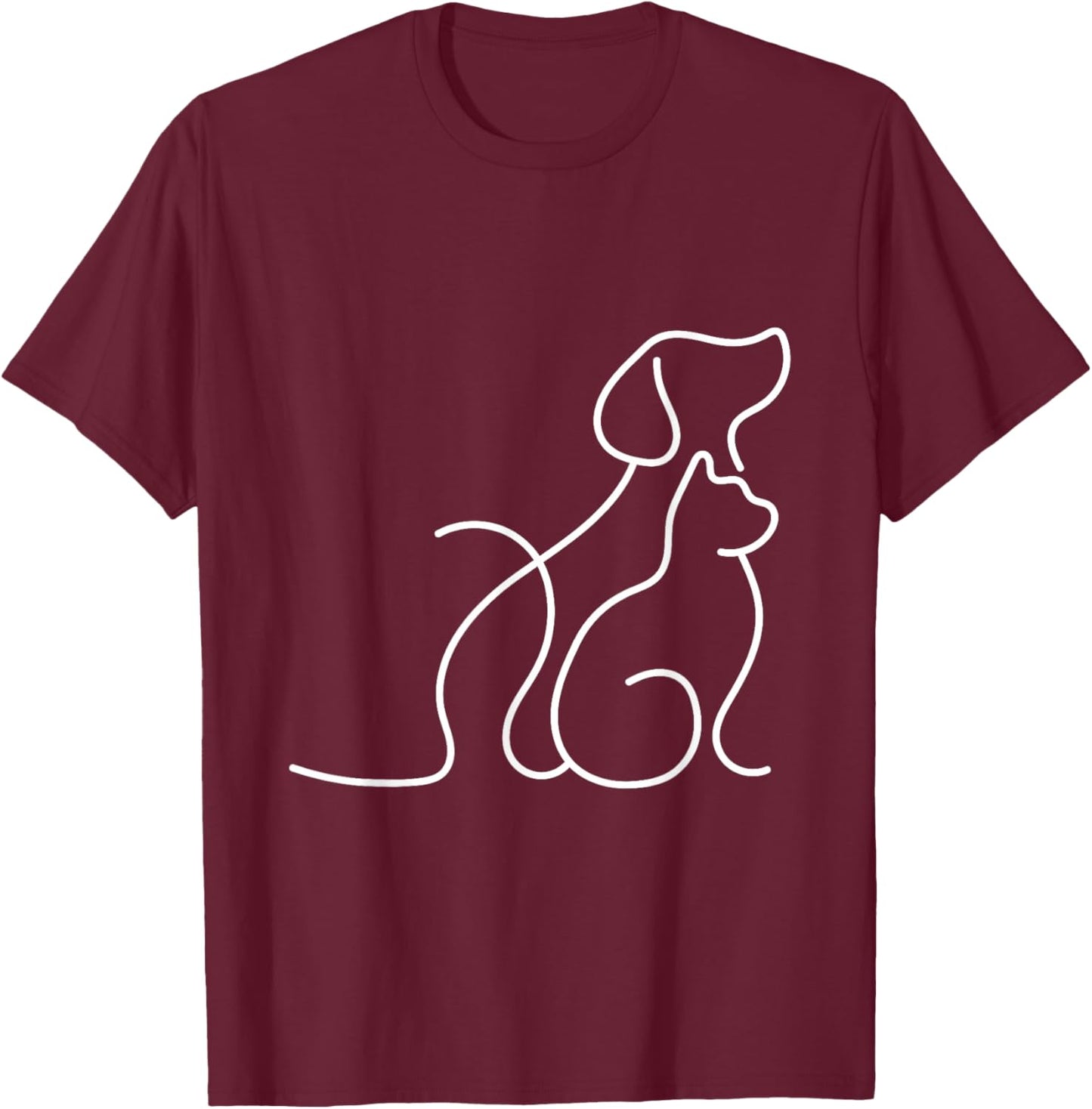 Dog Puppy and Baby Cat Heart - Animal Dog & Cat Heart T-Shirt - T-Shirt | Maroon