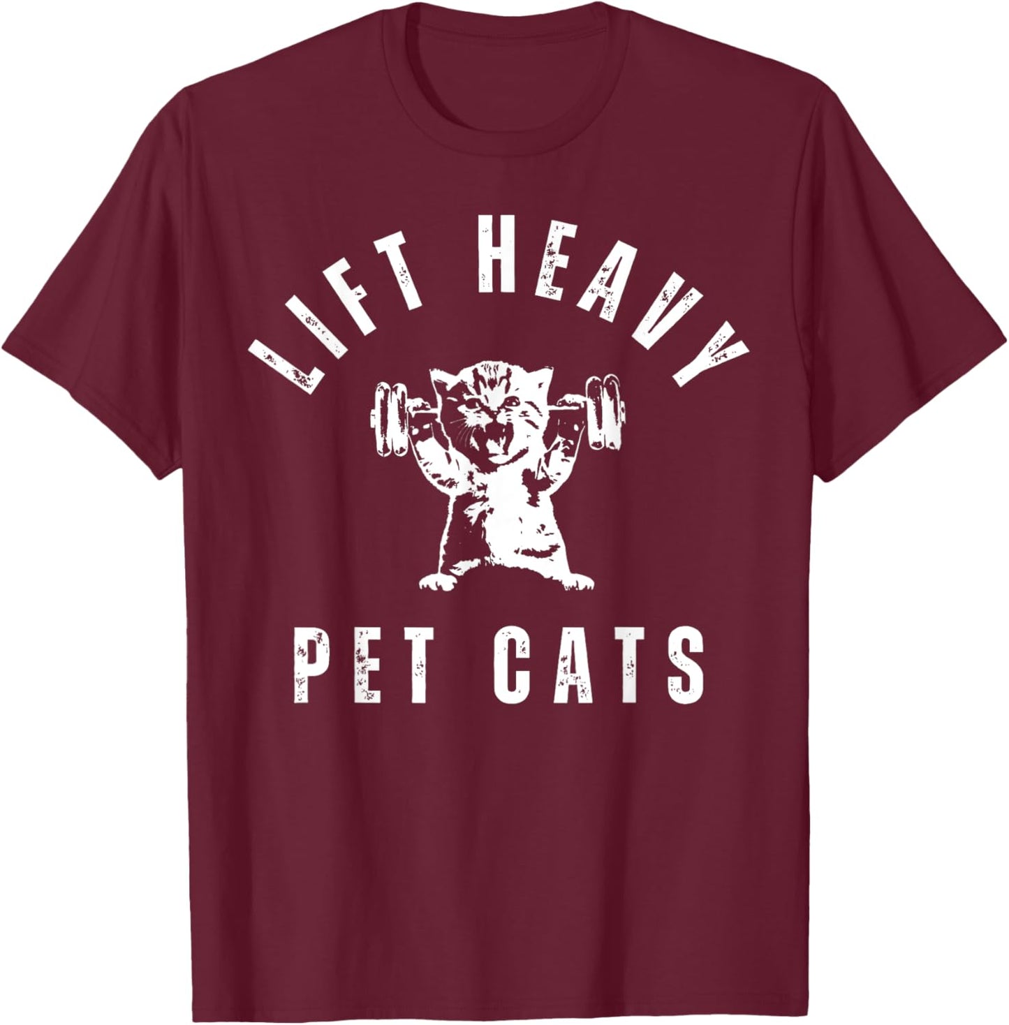 Lift Heavy Pet Cat Gym Weightlifting Workout Fitness Retro T-Shirt - T-Shirt | Maroon