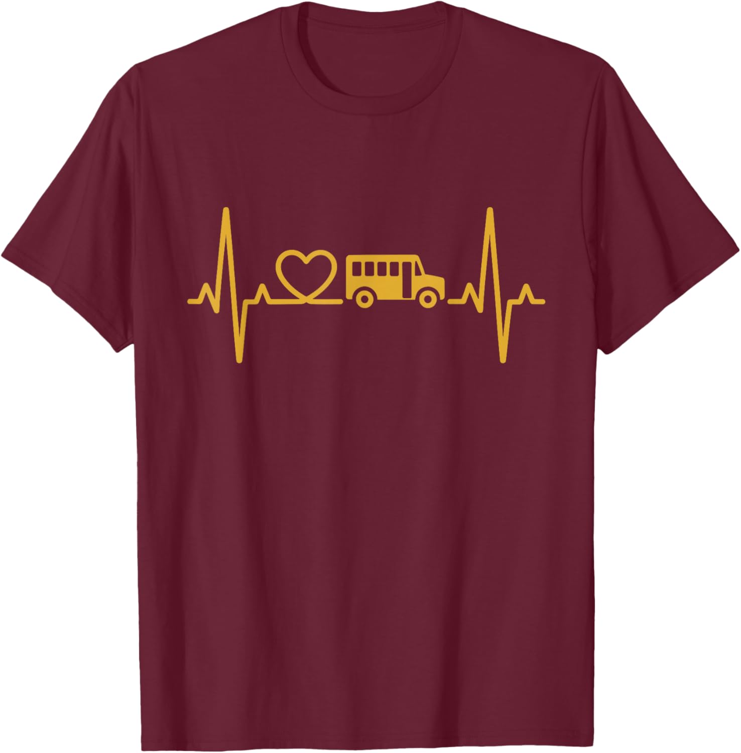 School Bus Heartbeat Transportation Driver Life Appreciation T-Shirt - T-Shirt | Maroon