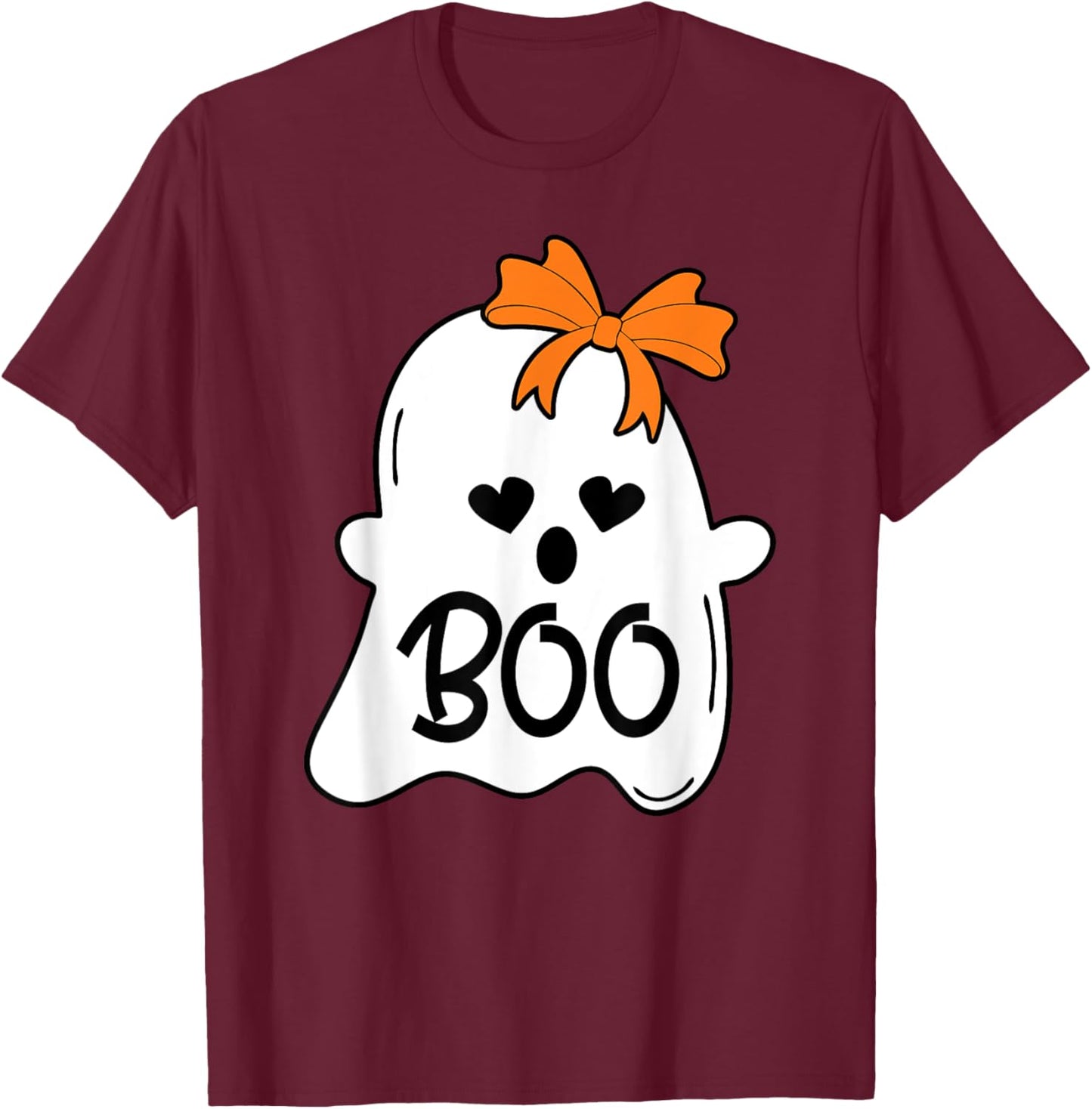 Ghost with Bow Boo Girls Halloween T-Shirt - T-Shirt | Maroon