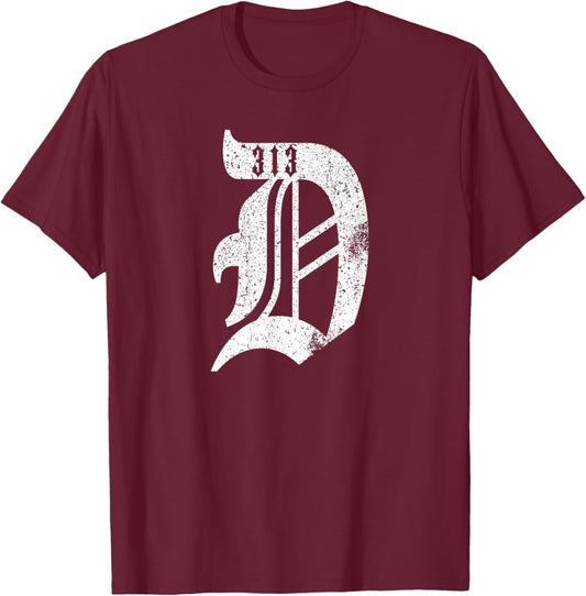 Detroit D Shirt | Detroit 313 Shirt | Detroit Michigan T-Shirt - T-Shirt | Maroon