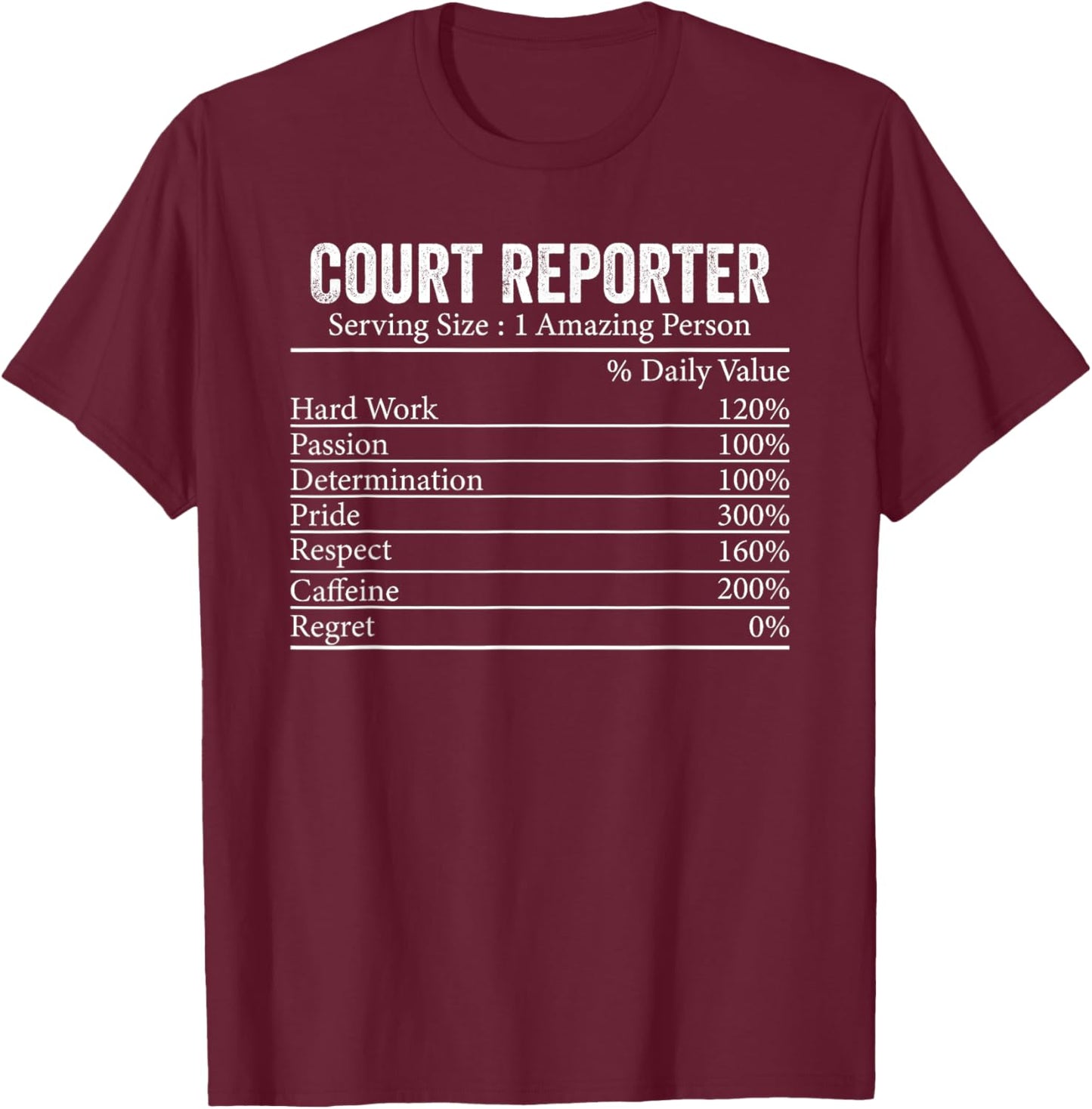 Funny Court Reporter Nutrition Facts Information Men Women T-Shirt - T-Shirt | Maroon