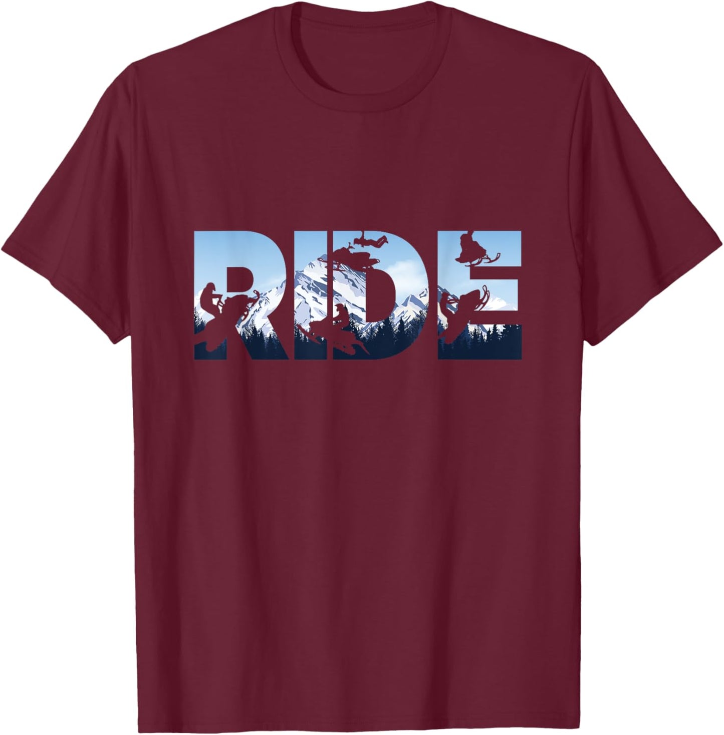 Snowmobile Ride Shirt Snow Mountain Motor Sled Winter Sport T-Shirt - T-Shirt | Maroon