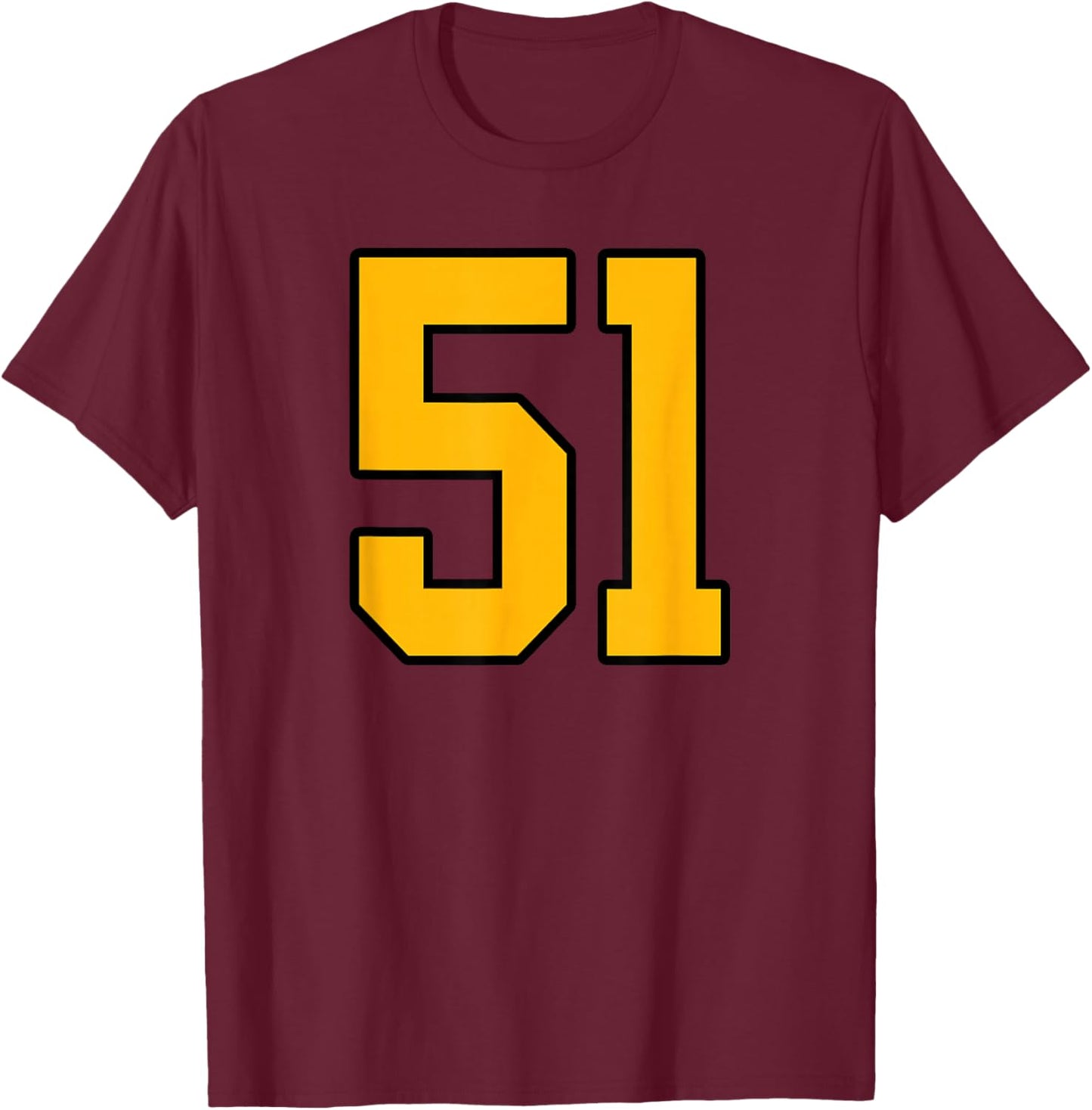 Gold and Black Sports Number 51 Jersey Uniform Player T-Shirt - T-Shirt | Maroon