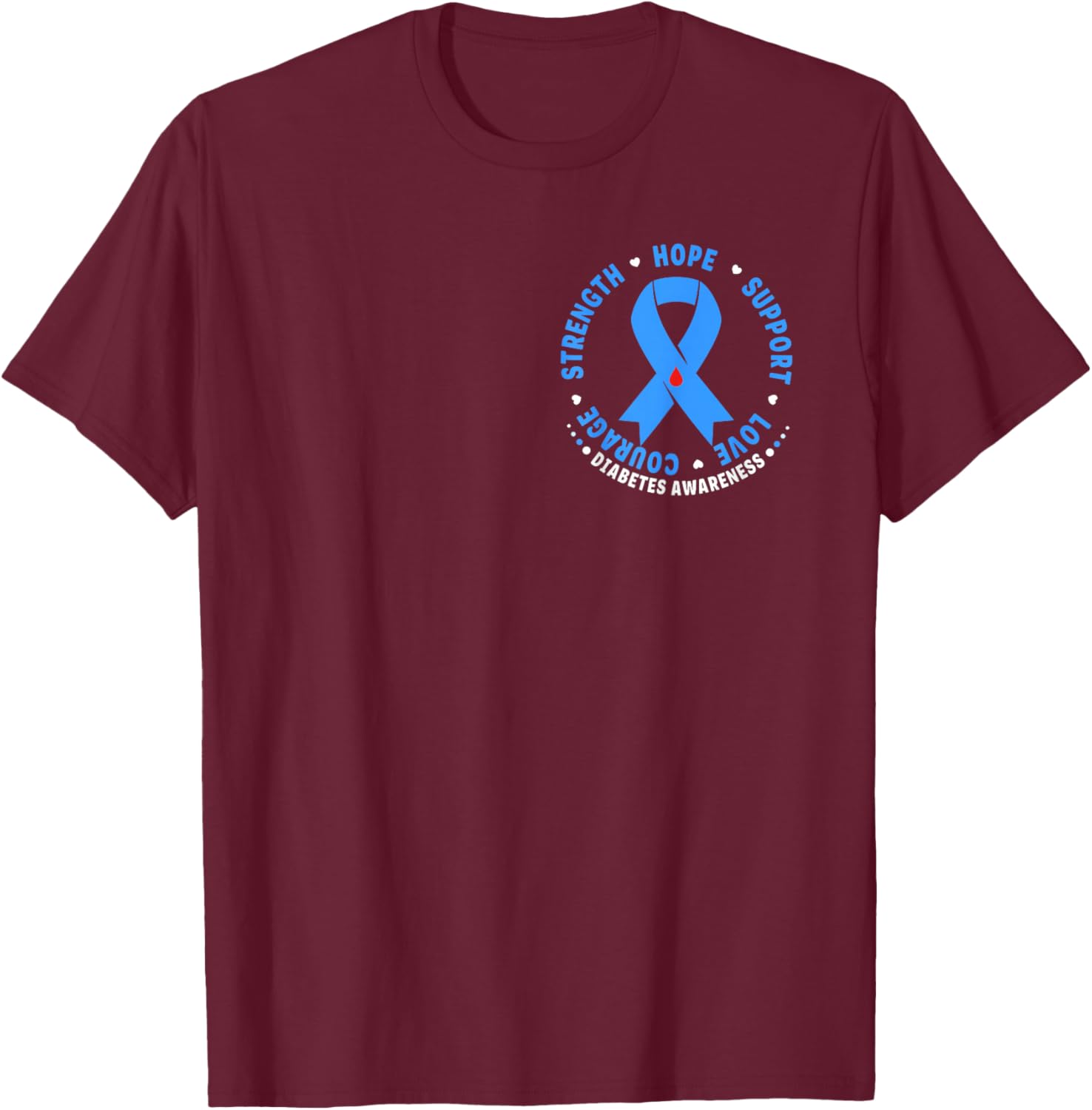Diabetes Awareness Month Blue Love Ribbon Support T1D T2D T-Shirt - T-Shirt | Maroon