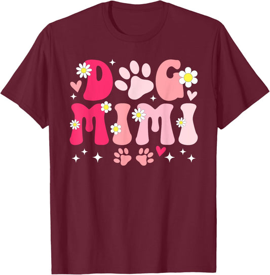 Dog Mimi Grandma Groovy Dog Lover Mimi Women T-Shirt - T-Shirt | Maroon