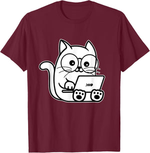 Nerd Cat - Cat Lover Kitten Owner Kitty Men Women Girls Kids T-Shirt - T-Shirt | Maroon