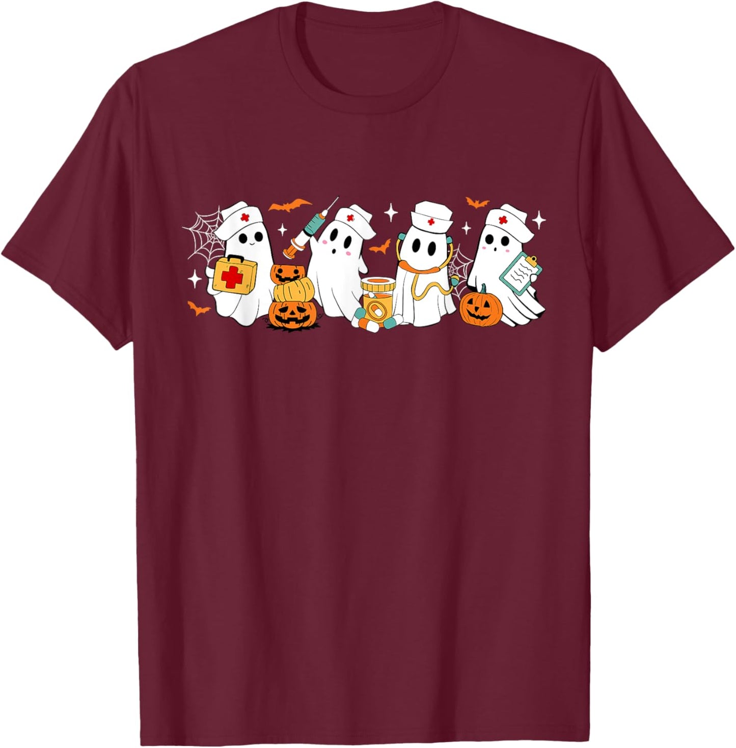 Retro Boo Boo Crew Nurse Funny Ghost Women Halloween Nurse T-Shirt - T-Shirt | Maroon