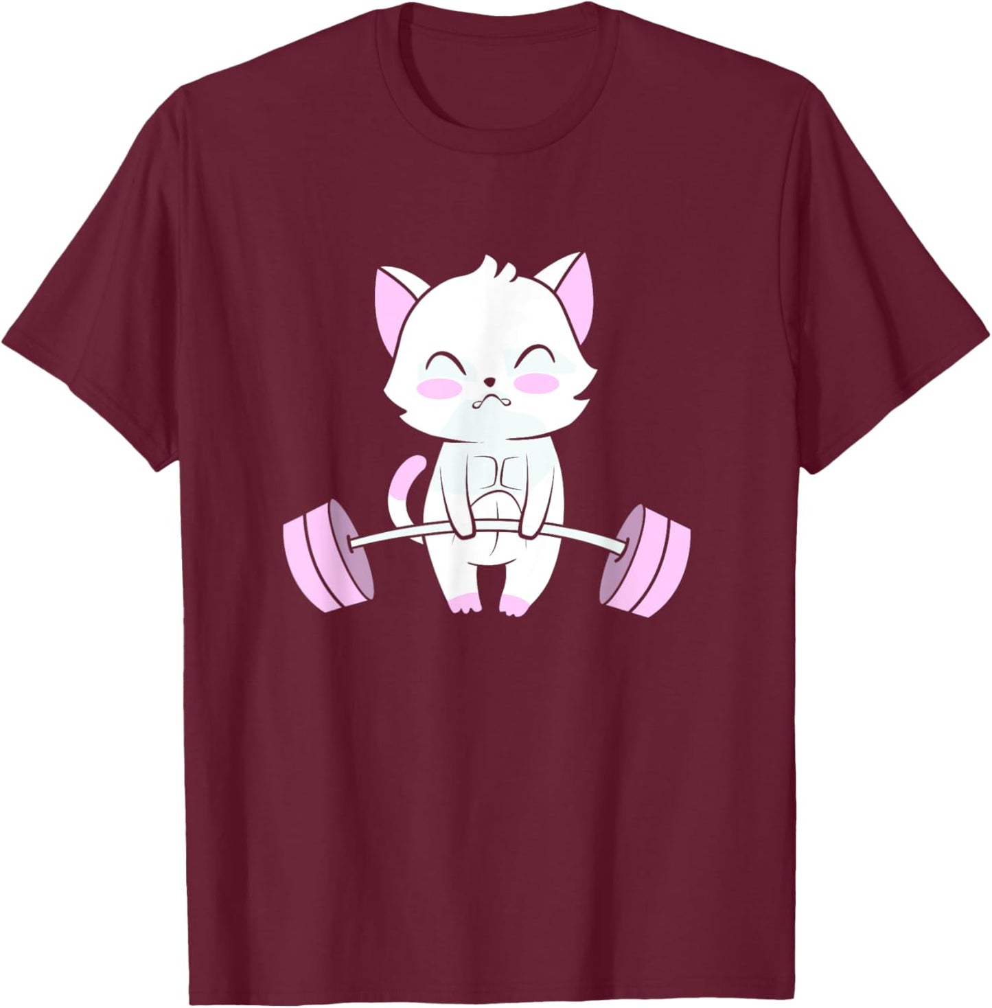 Deadlift Gym Lover Cute Cat Powerlifting Women Kids T-Shirt - T-Shirt | Maroon