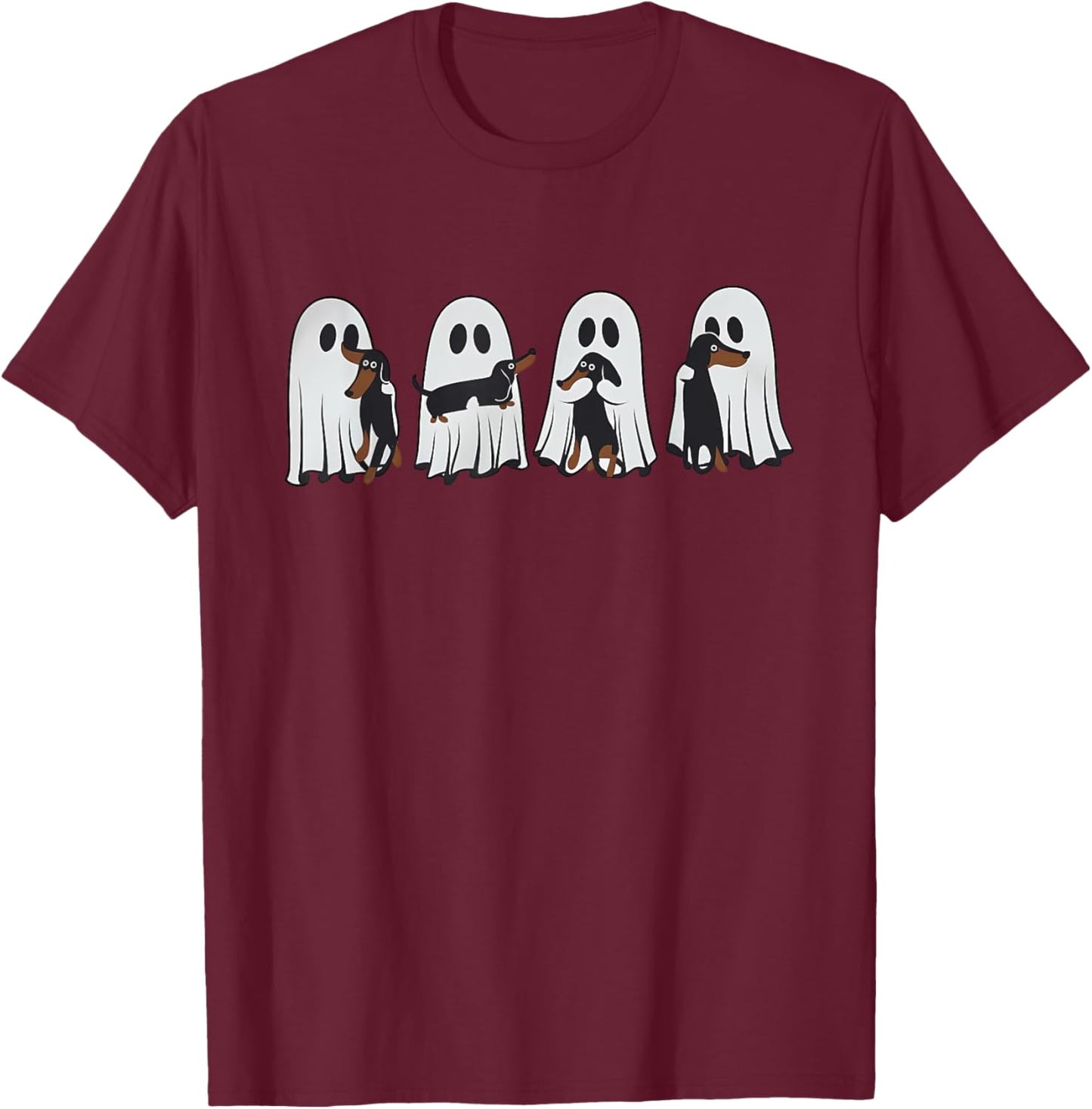 Cute Ghost Holding Dachshund Halloween Shirt Dachshund T-Shirt - T-Shirt | Maroon