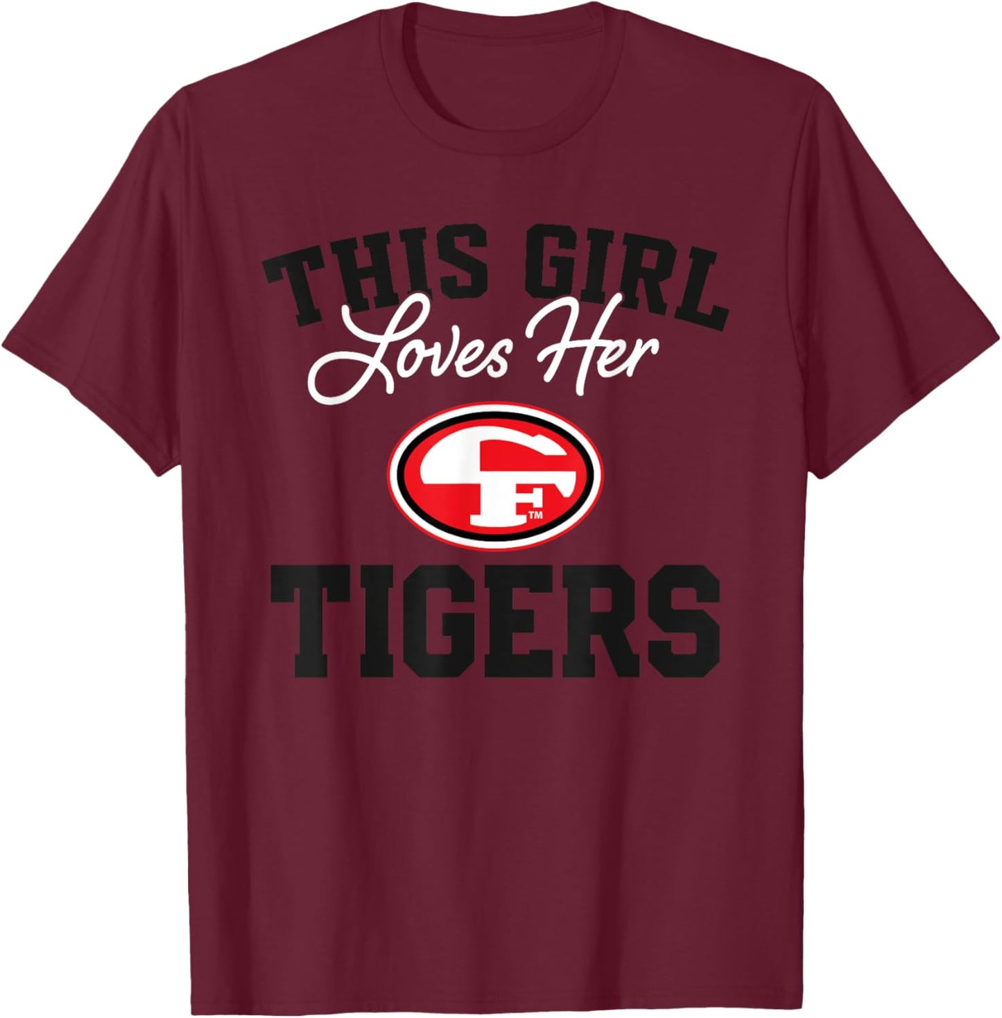 Cedar Falls Tigers Logo This Girl Loves Her HS T-Shirt - T-Shirt | Maroon