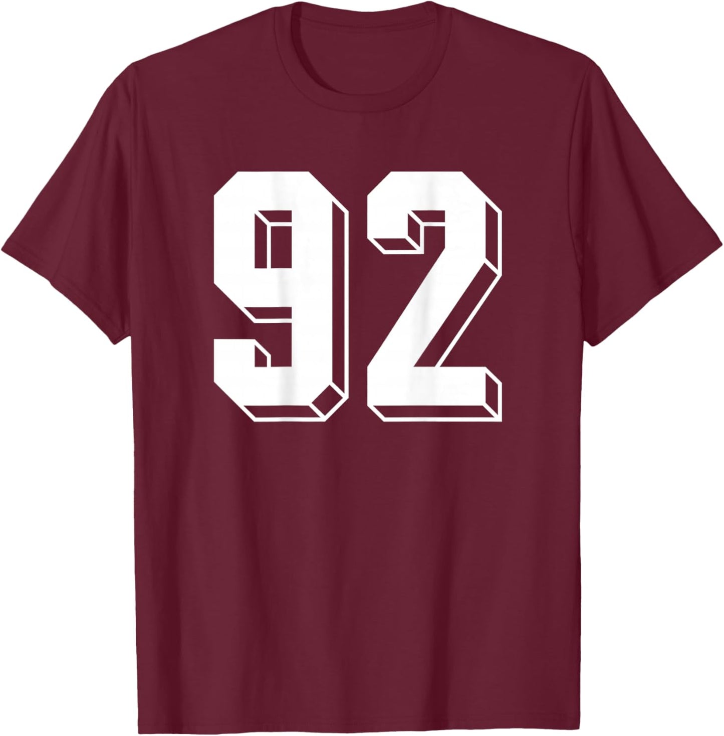 Number 92 BACKSIDE - Retro 80s 90s Team Jersey Numbered T-Shirt - T-Shirt | Maroon