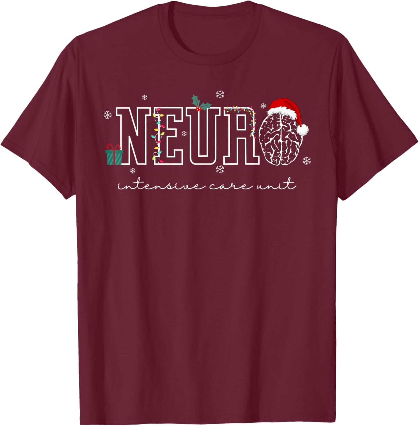 Neuro ICU Nurse Brain Neuroscience ICU Nurse Santa Christmas T-Shirt - T-Shirt | Maroon