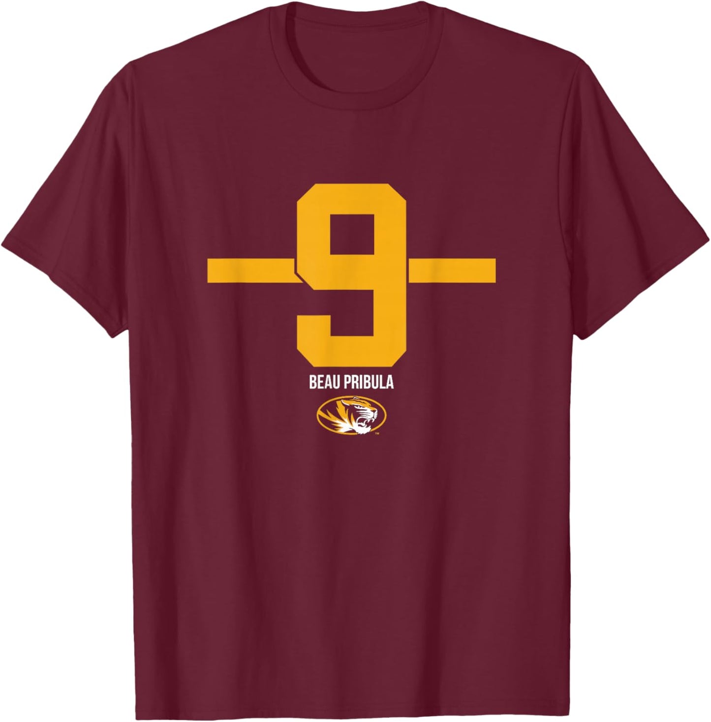 Missouri Football: Beau Pribula 9 Stripe T-Shirt - T-Shirt | Maroon