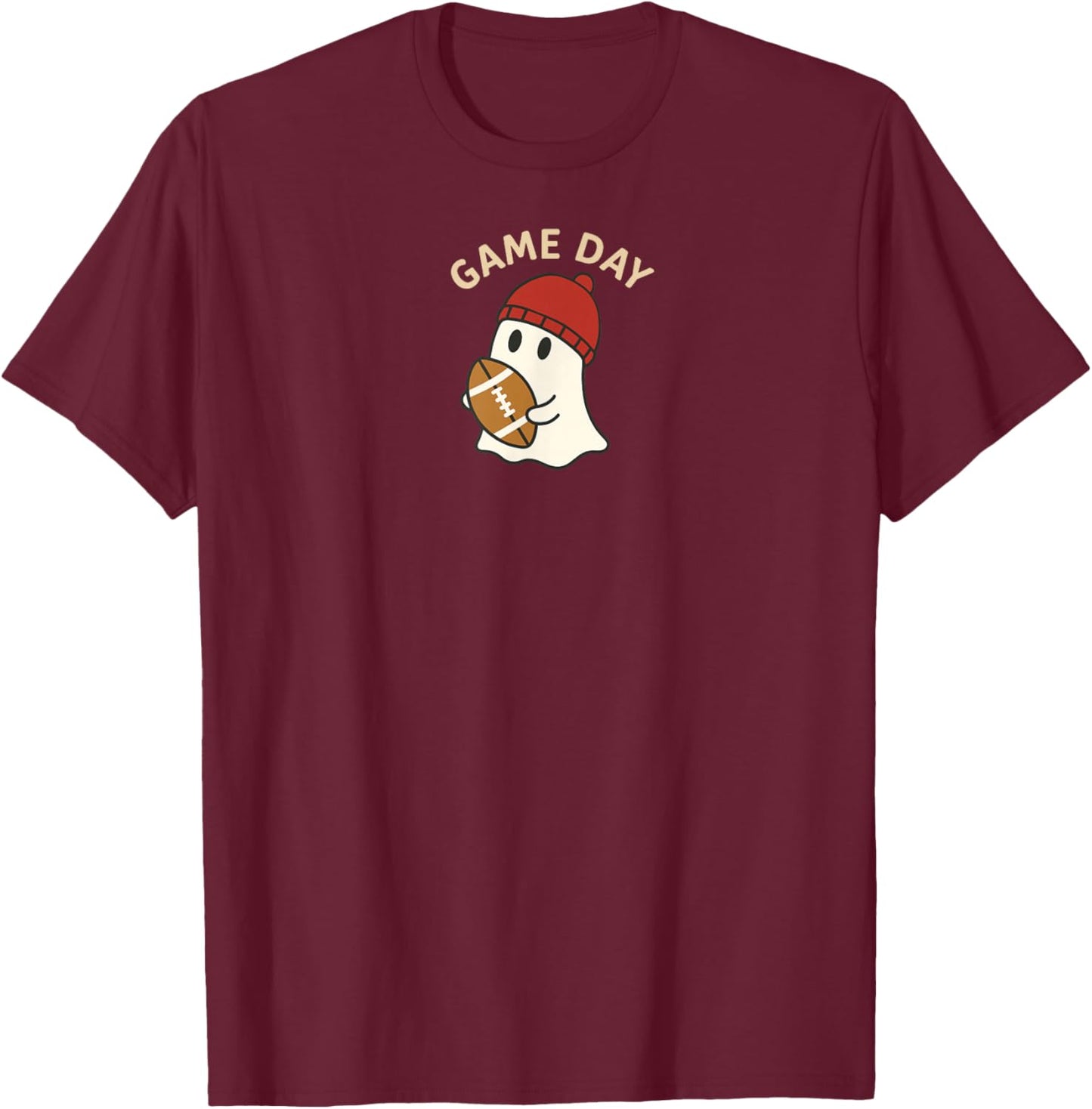 Cute Ghost Game Day American Football Lover Touchdown Season T-Shirt - T-Shirt | Maroon