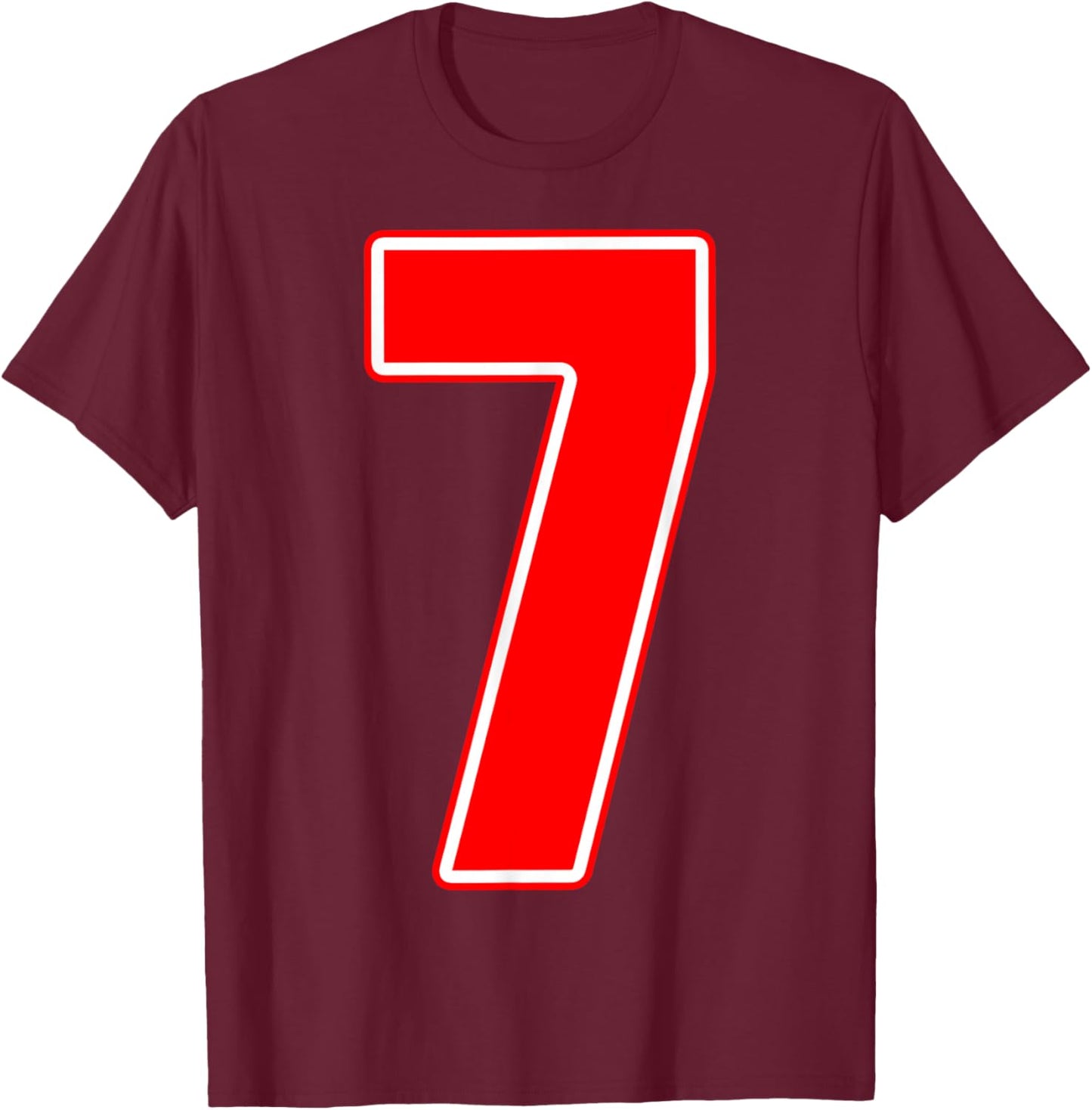 Red Sports Team Number #7 T-Shirt - T-Shirt | Maroon