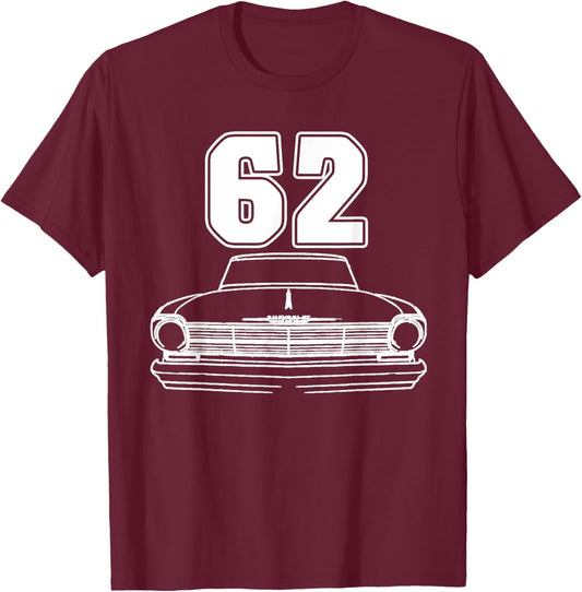 1962 62 Chevys Nova 2 Classic Car Old School Muscle Car T-Shirt - T-Shirt | Maroon