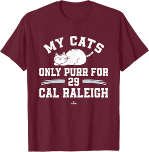 Cat Lovers for Cal Raleigh Seattle Baseball MLBPA Men Women Kids T-Shirt - T-Shirt | Maroon