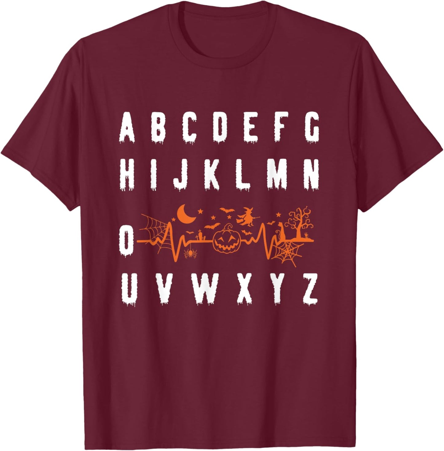 PQRST Alphabet Heartbeat Halloween nurse T-Shirt - T-Shirt | Maroon