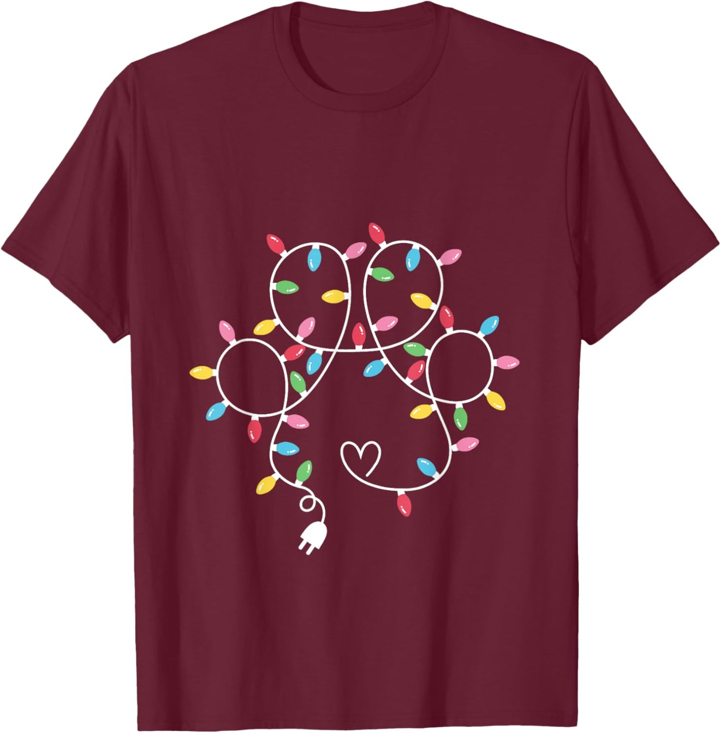 Dog Paw Print Lights Christmas Dog Lover Christmas Men Women Kids T-Shirt - T-Shirt | Maroon