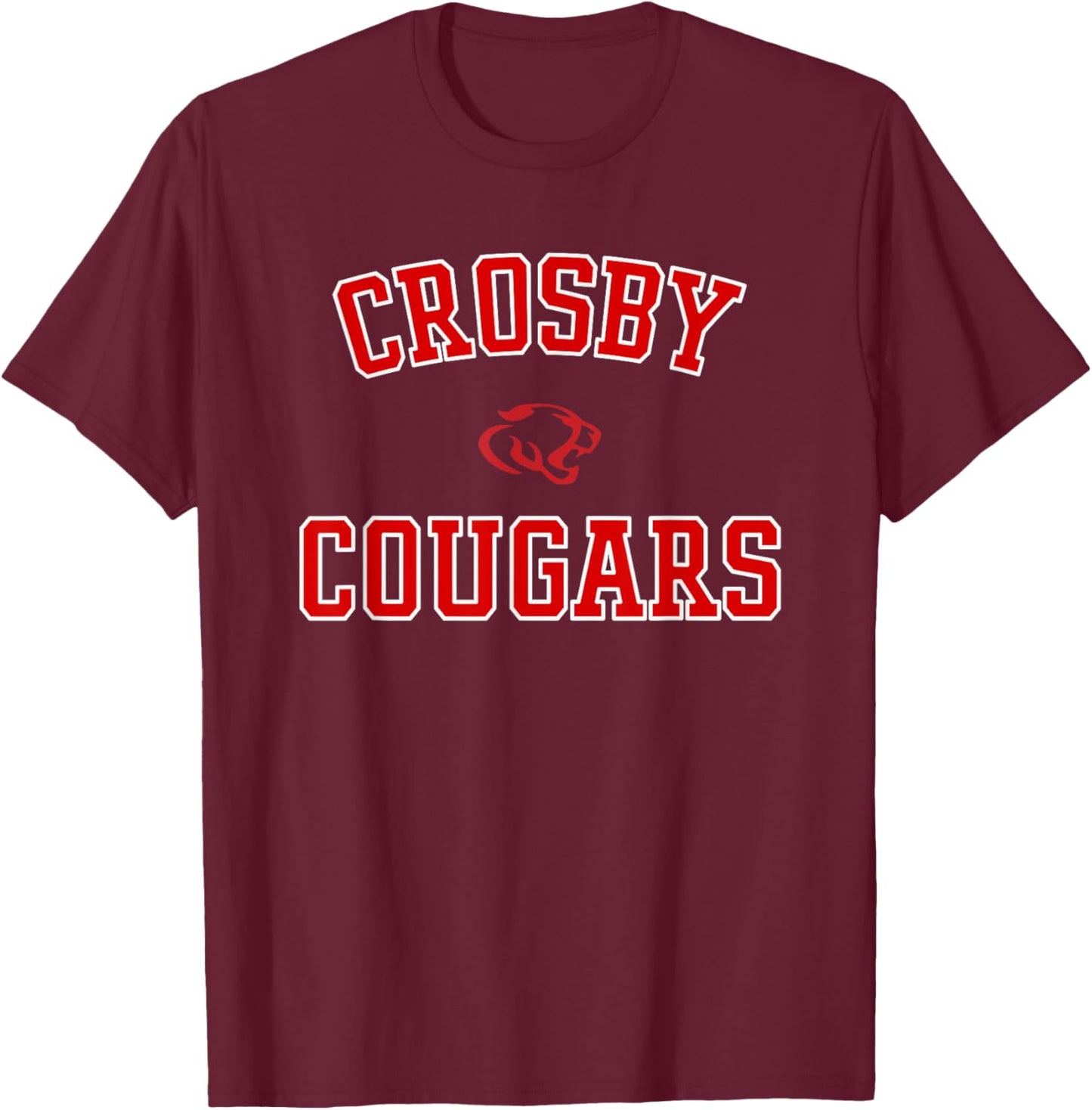 Crosby Cougars Logo Varsity HS T-Shirt - T-Shirt | Maroon