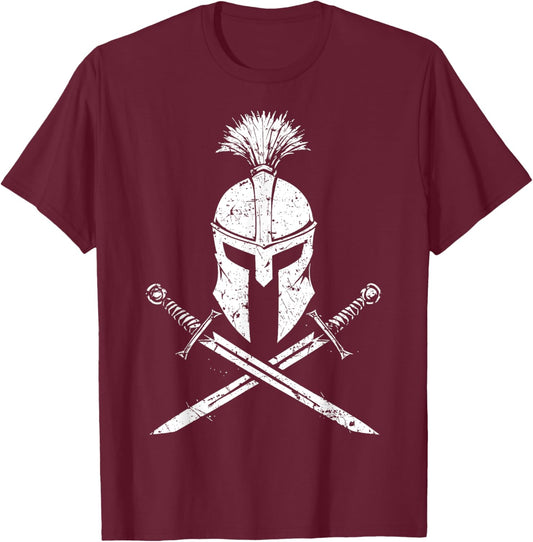 Ancient Roman Legion Grunge Helmet and Swords Art T-Shirt - T-Shirt | Maroon