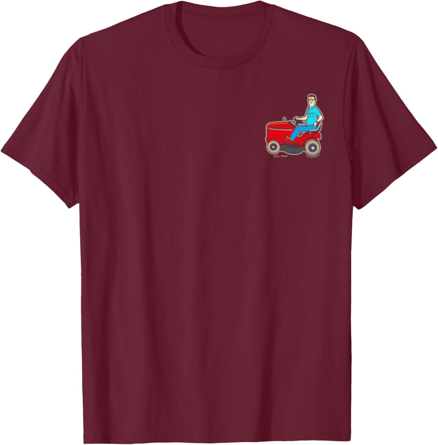 King of The Hill Hank Hill Mows Small Left Chest Pocket Logo T-Shirt - T-Shirt | Maroon