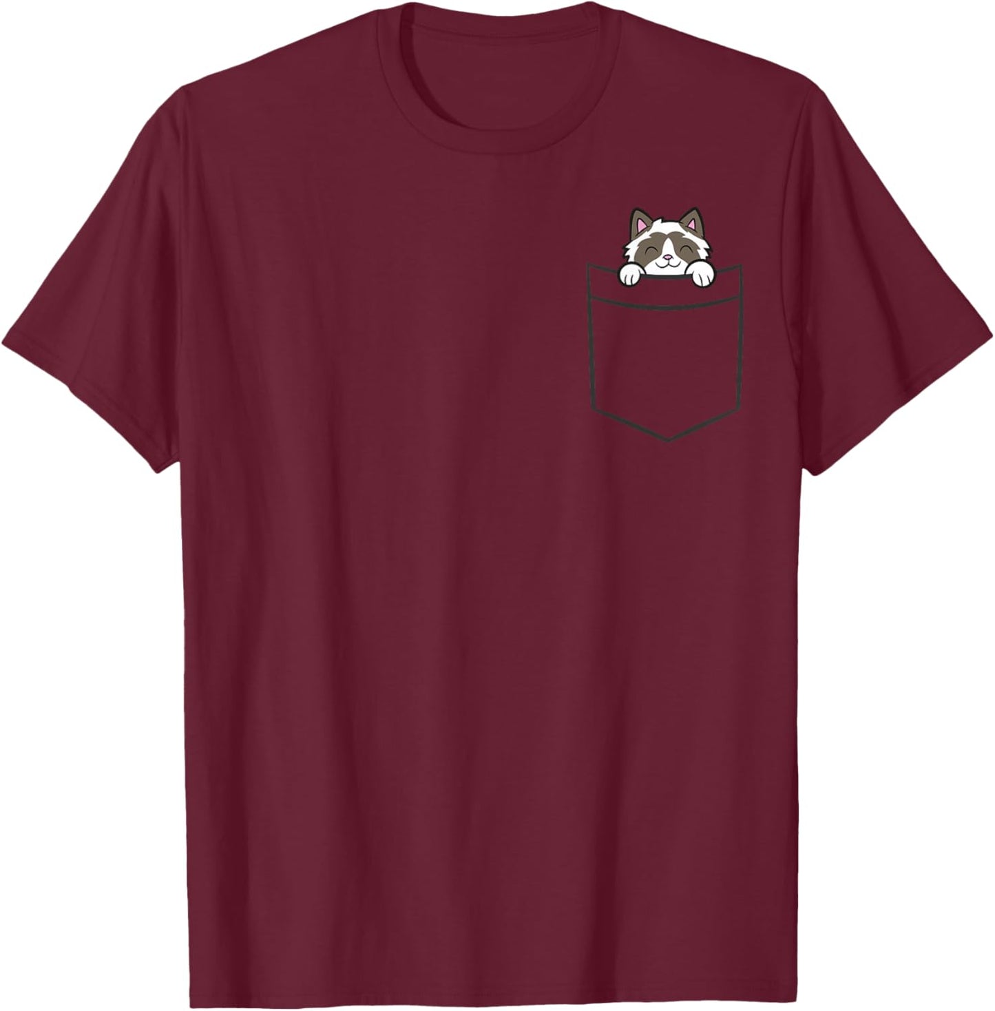 Cat In The Pocket Cute Ragdoll Cat T-Shirt - T-Shirt | Maroon