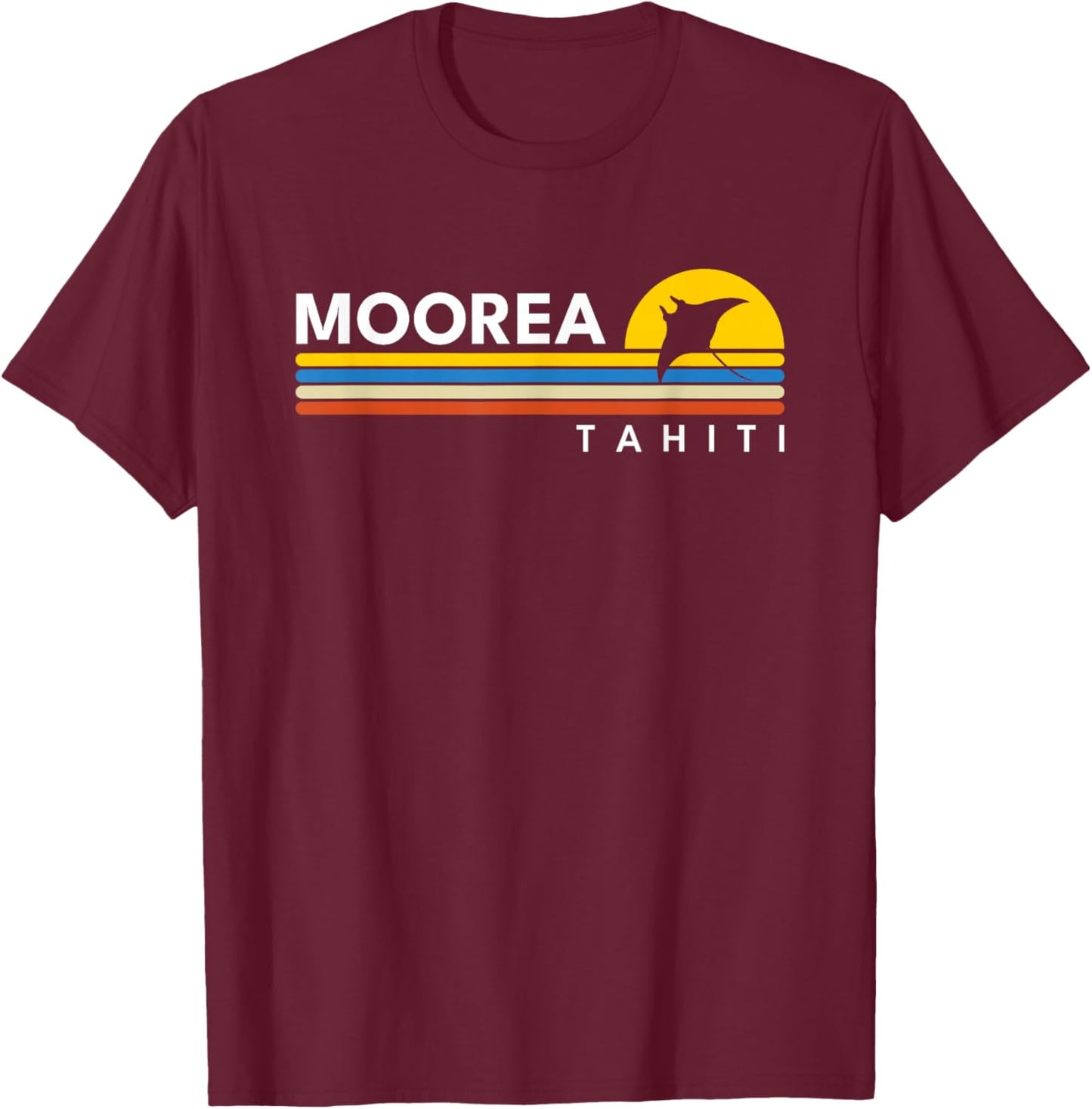 Moorea Tahiti Manta Ray Vintage Retro Souvenirs T-Shirt - T-Shirt | Maroon