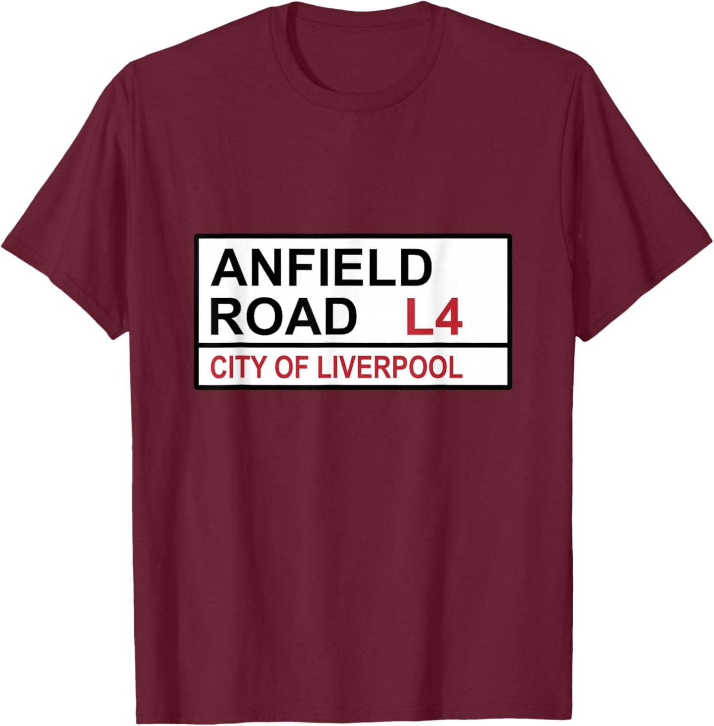 Liverpool Anfield Road Street Sign T-Shirt - T-Shirt | Maroon