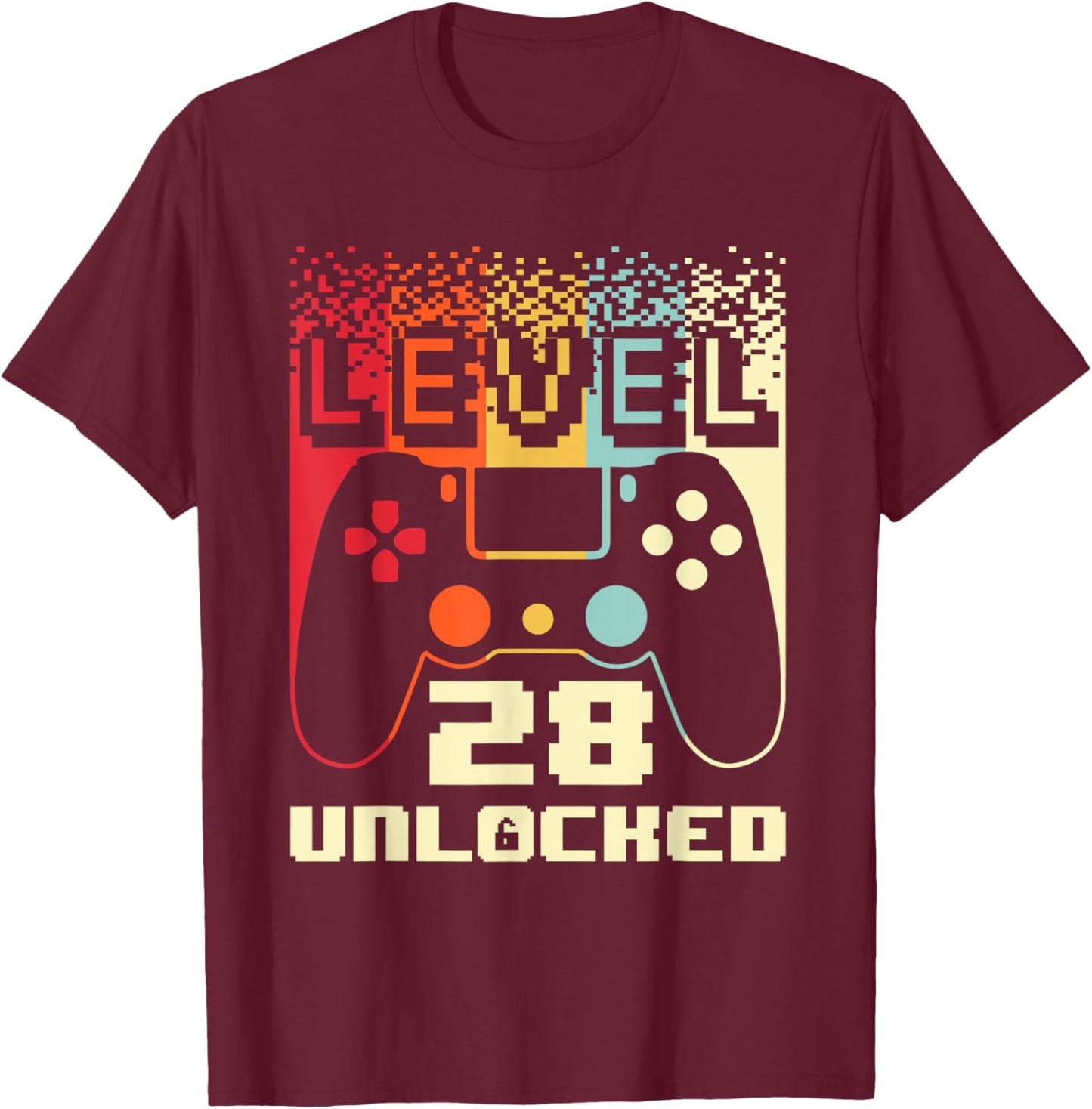 28th Birthday Level 28 Unlocked Gamer 28 Year Old T-Shirt - T-Shirt | Maroon