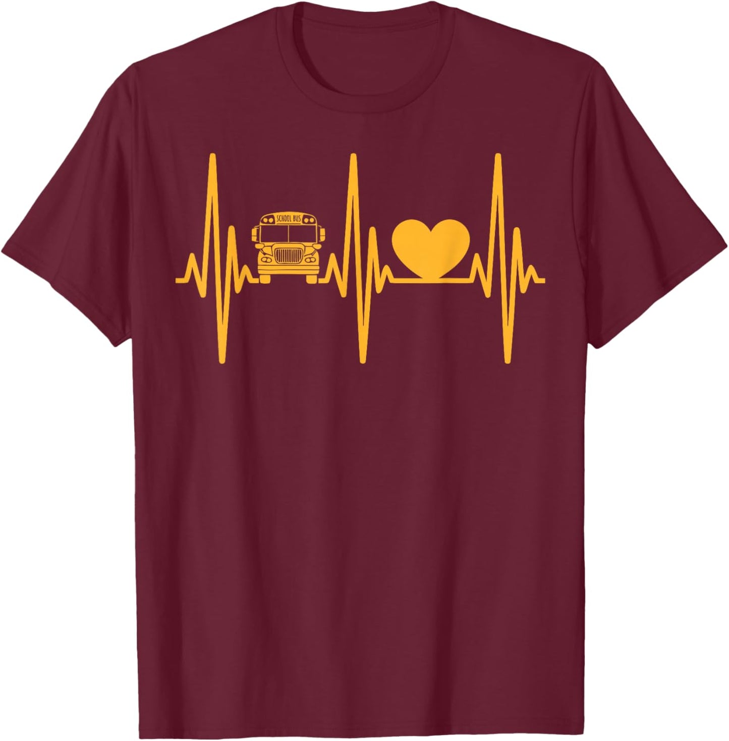 School Bus Driver Heart Yellow Bus T-Shirt - T-Shirt | Maroon