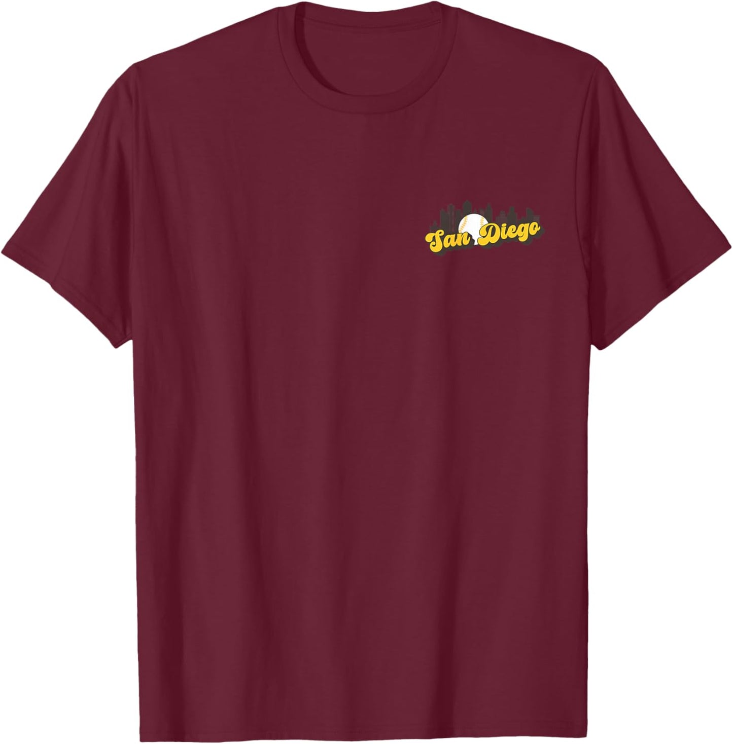 San Diego Baseball Minimalist City Skyline Baseball Lover T-Shirt - T-Shirt | Maroon