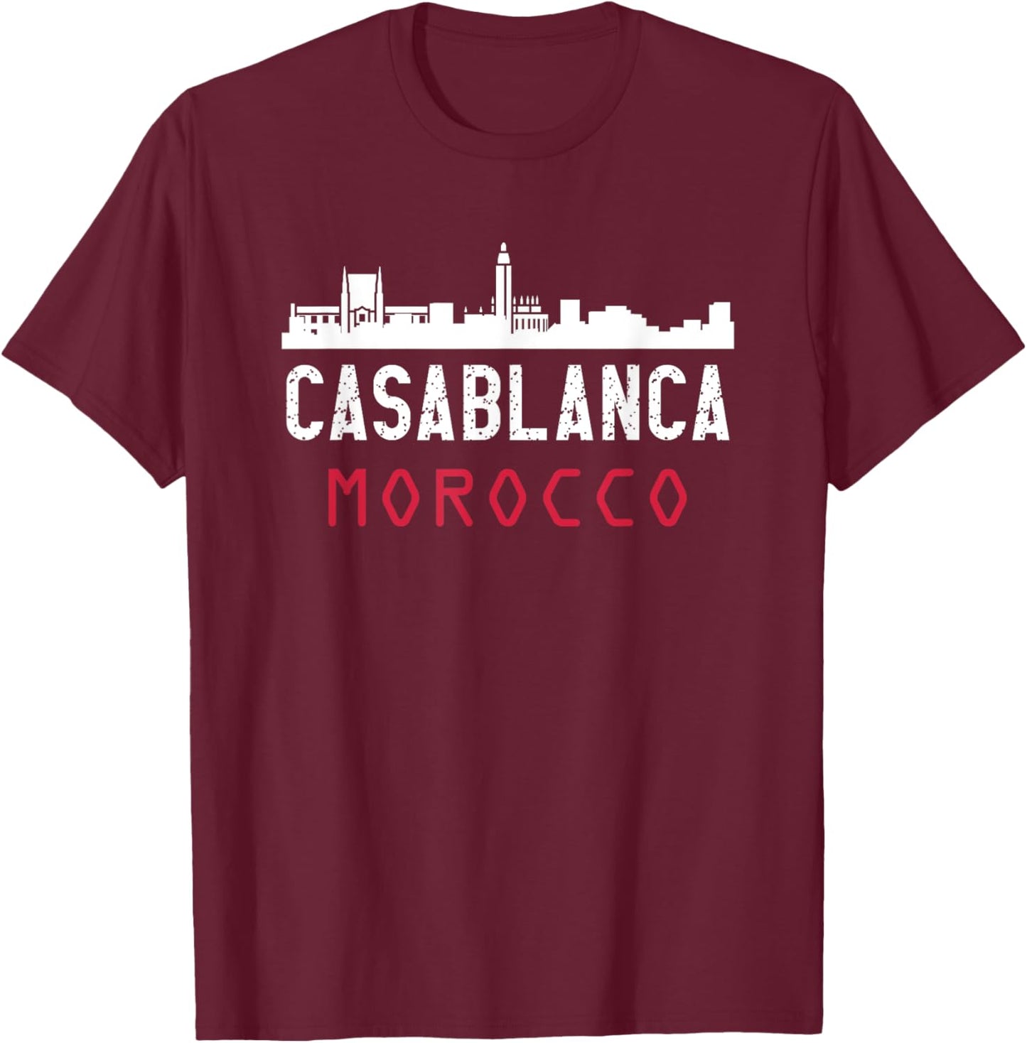 Casablanca Morocco , -Adult, Black, Small, Short Sleeve, , Classic Fit, Polyester 100% T-Shirt - T-Shirt | Maroon