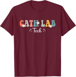 Retro Groovy Cath Lab Tech Cath Lab Technician Men T-Shirt - T-Shirt | Maroon