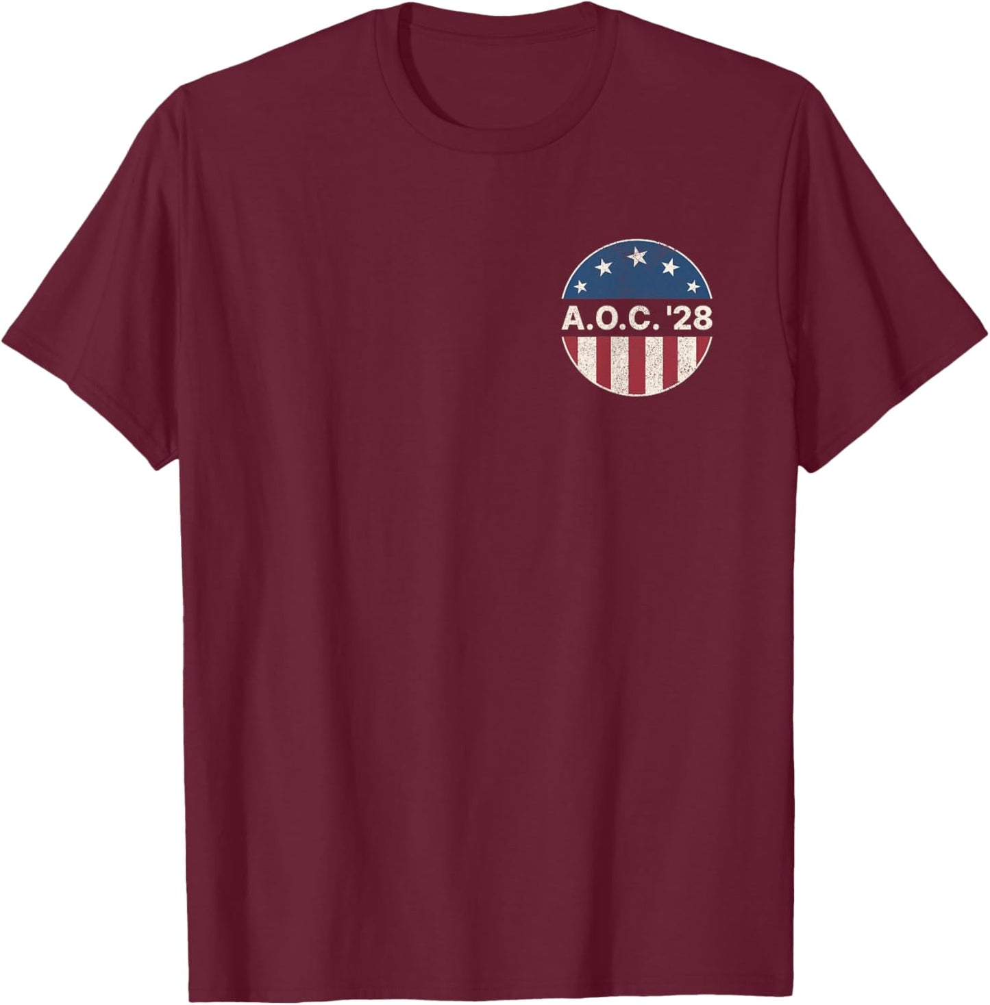 AOC 2028 A.O.C. 2028 For President American Flag T-Shirt - T-Shirt | Maroon